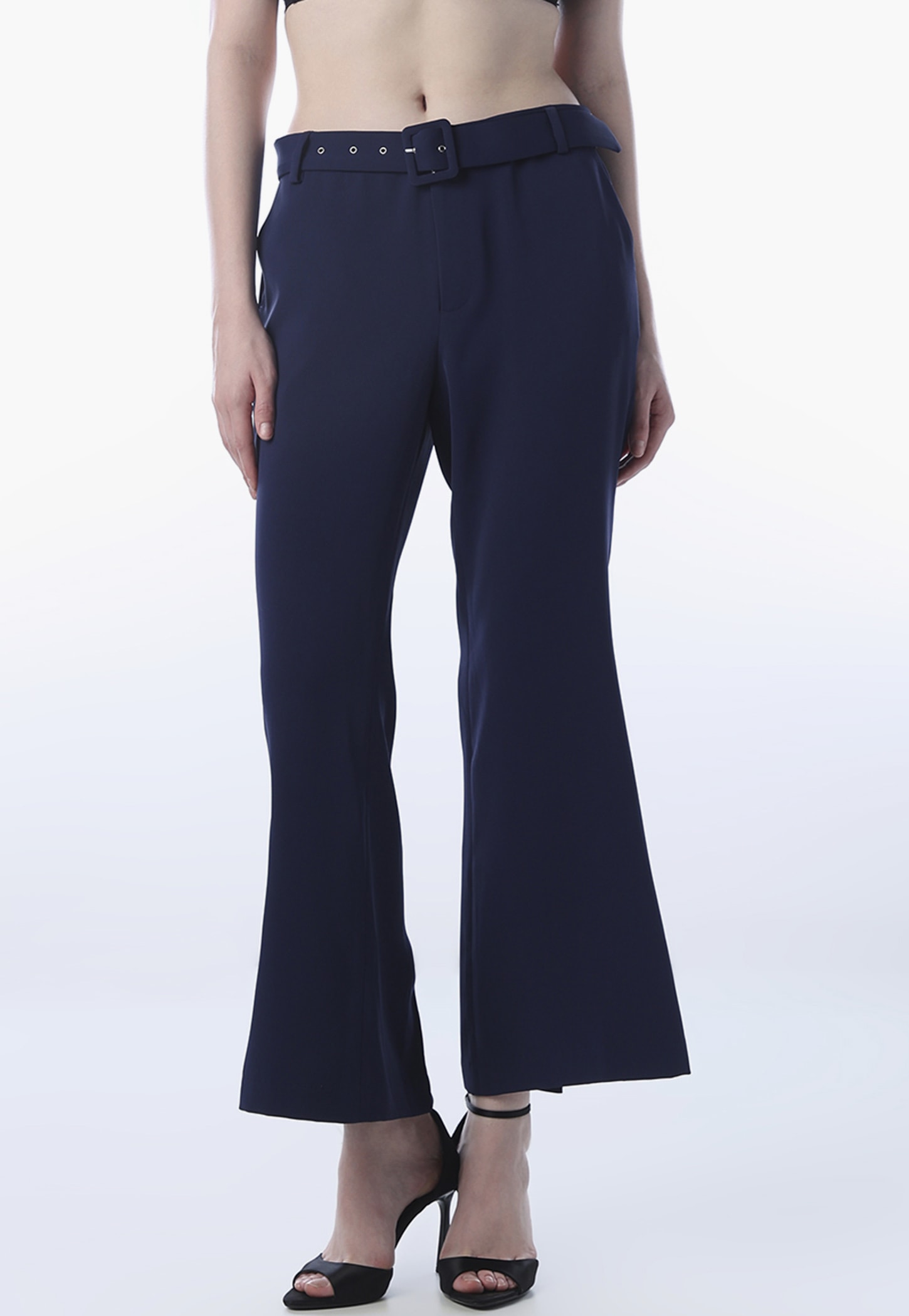 ONLY Solid Bootcut Trousers with Belt-image-49