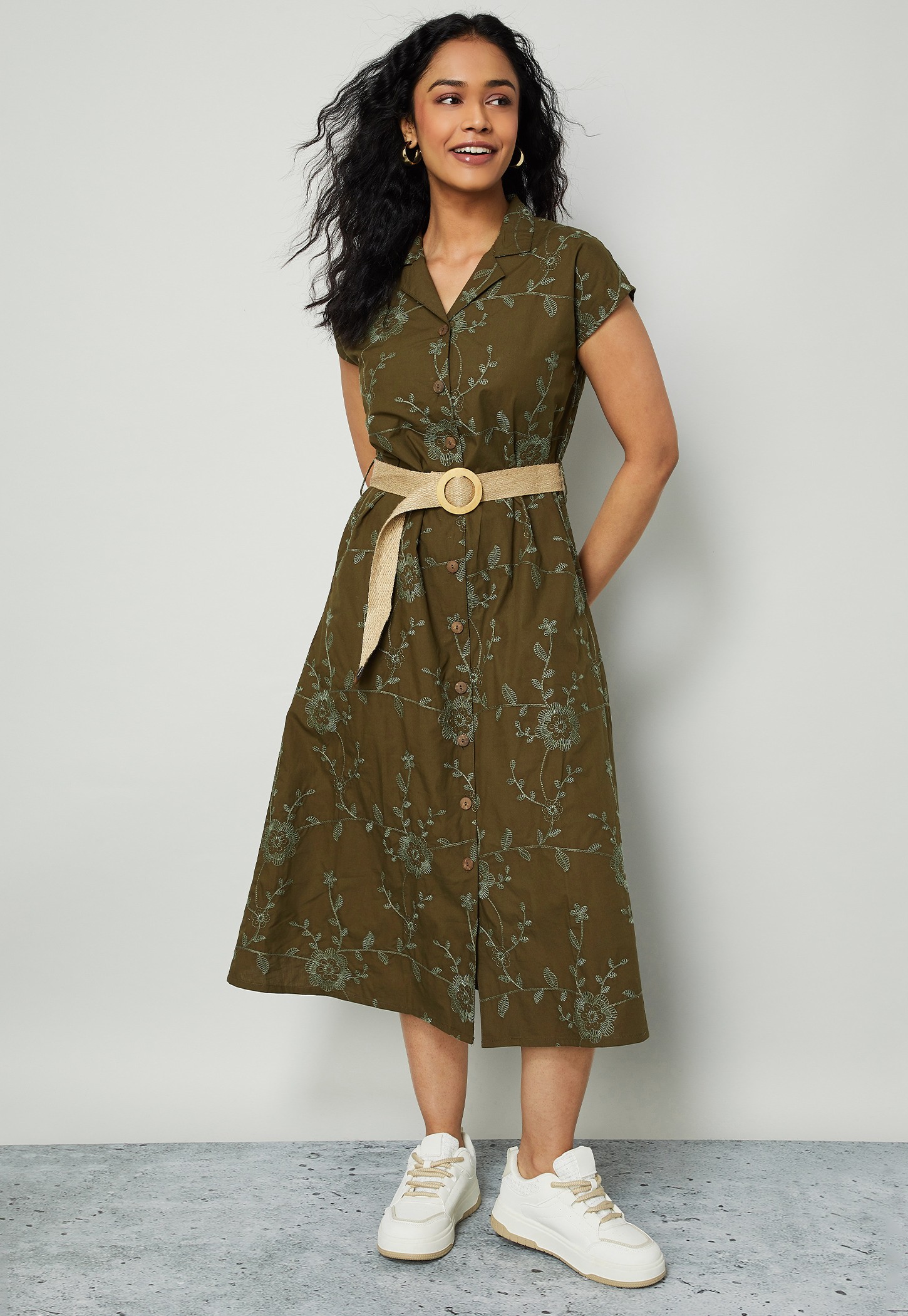COLOUR ME Floral Embroidered Shirt Dress with Belt-picture-16