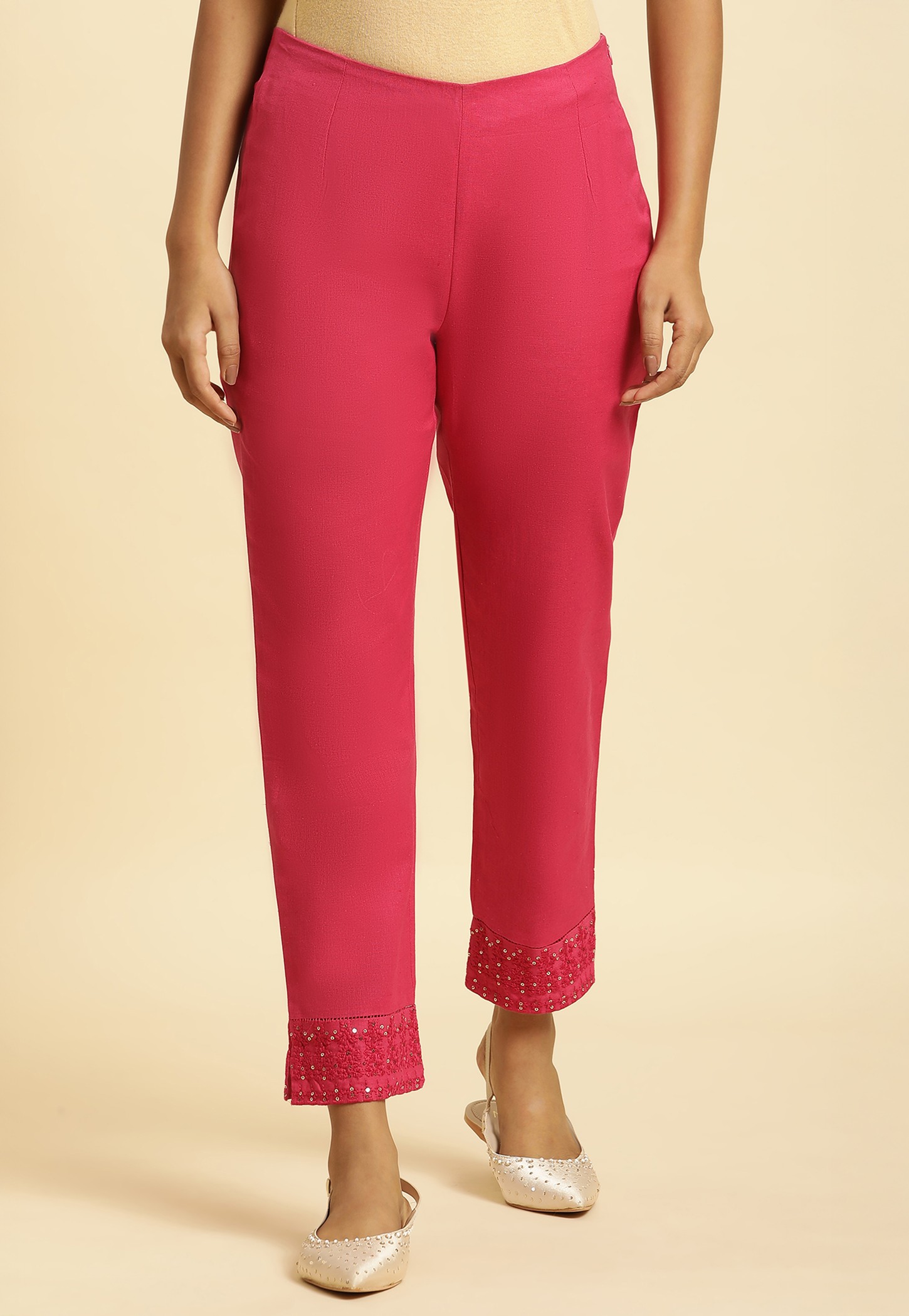 W Straight Pants with Embellished Hem-picture-13