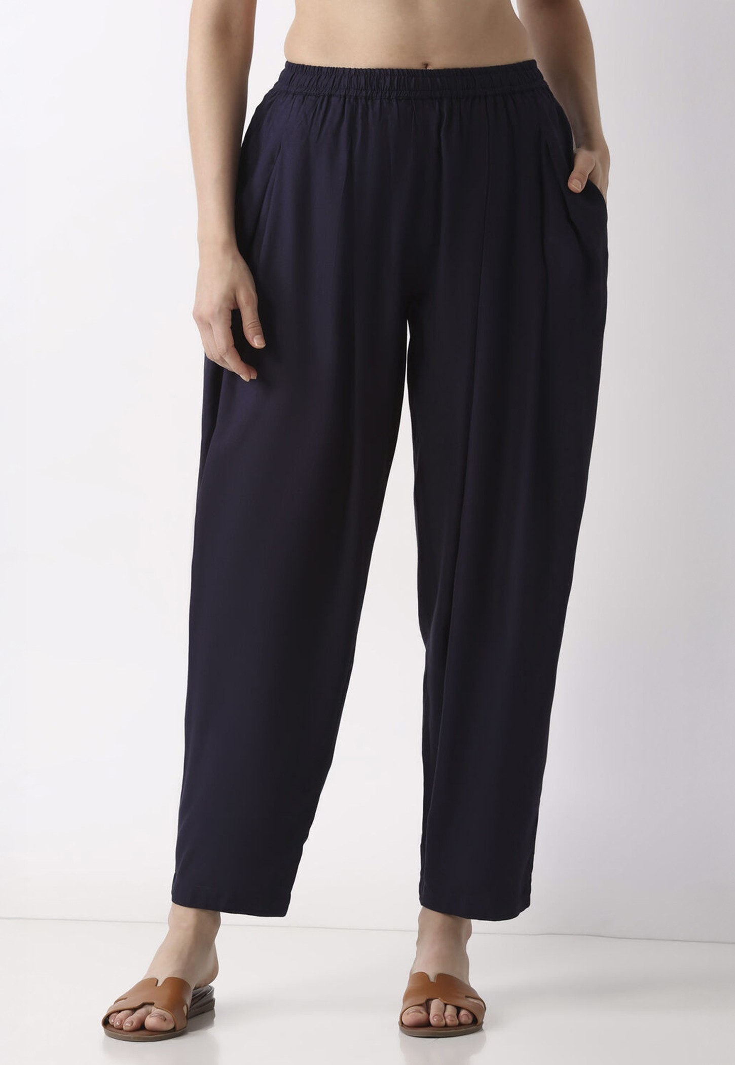 BIBA Solid Relaxed Pants-picture-33
