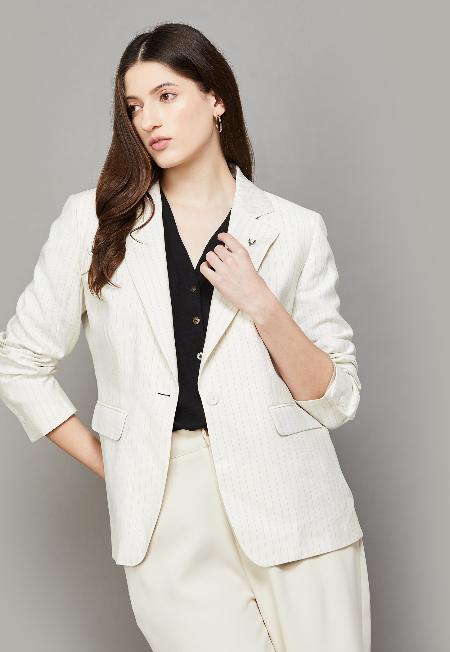 ALLEN SOLLY Striped Single-Breasted Formal Blazer-picture-42