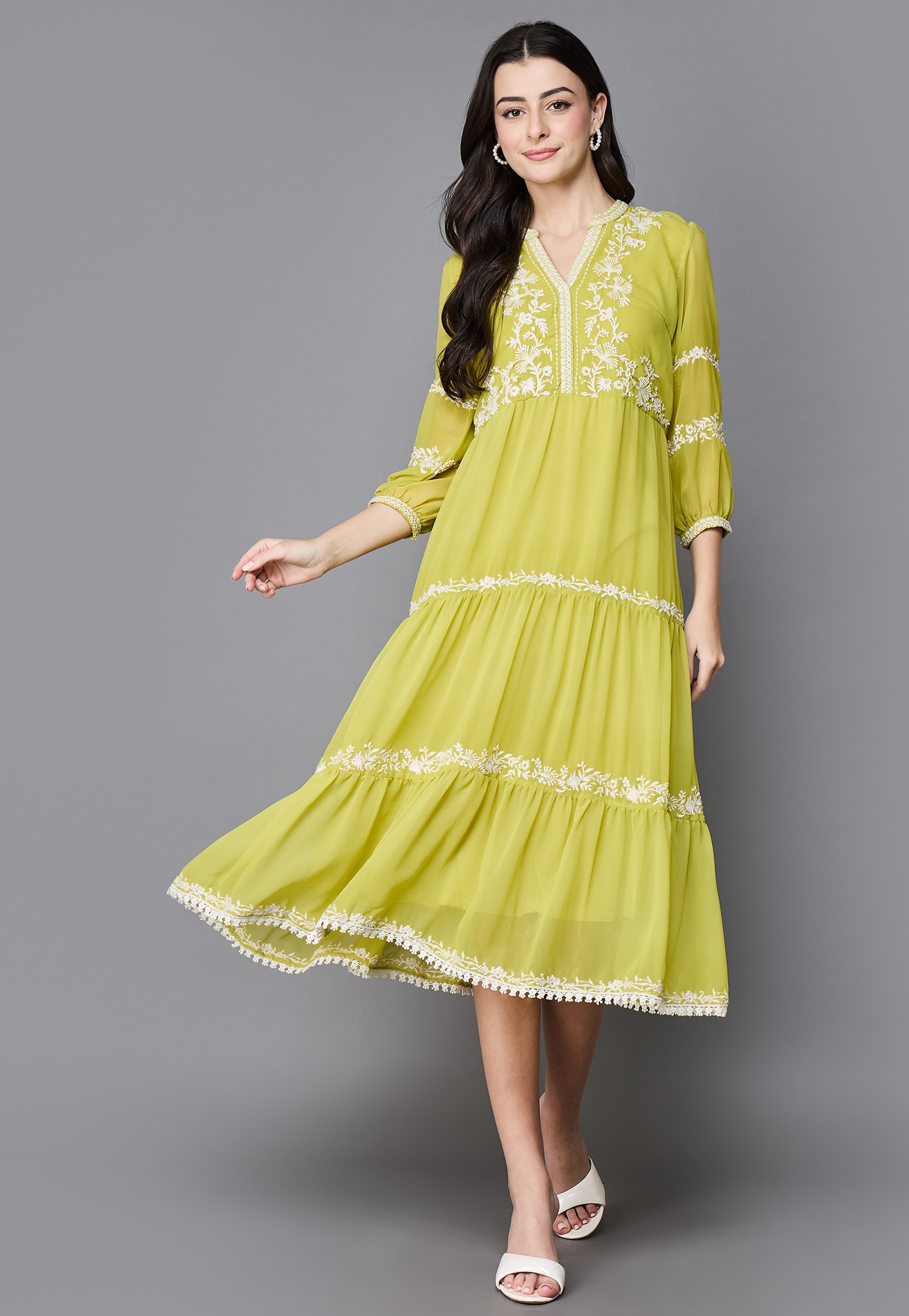 BIBA Embroidered A-Line Dress-picture-17