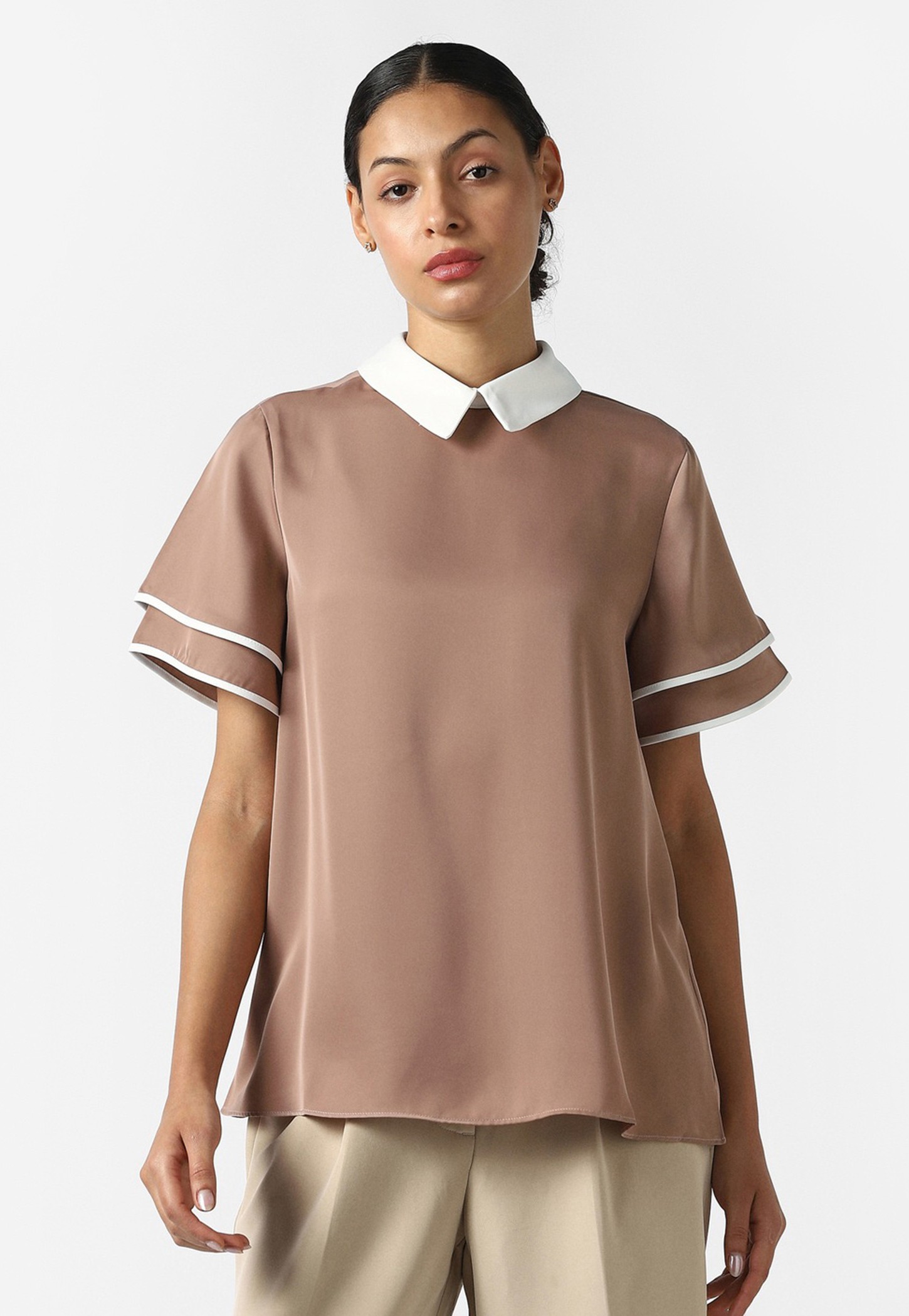 VAN HEUSEN Solid Collared Button Closure Top-picture-35