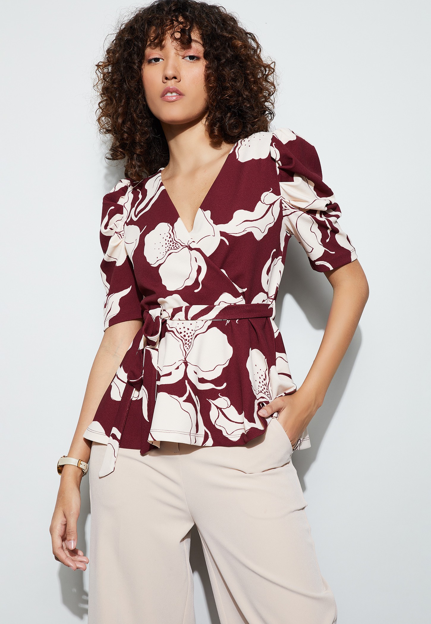 CODE Floral Print Peplum Top-picture-10