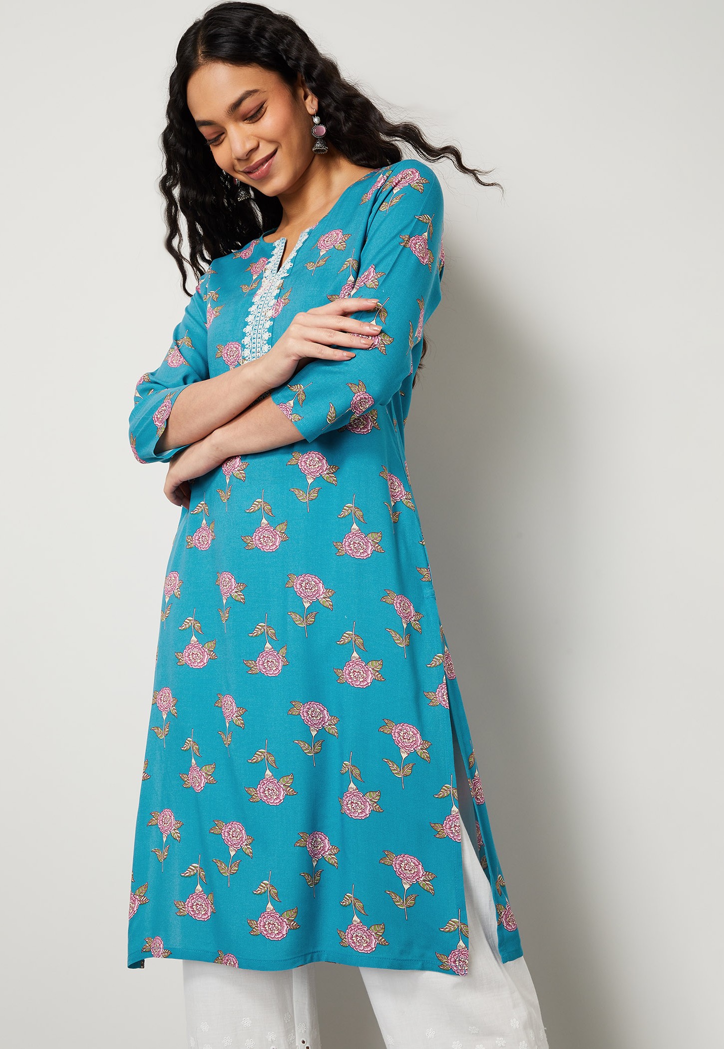 MELANGE Floral Print Straight Kurta-picture-20