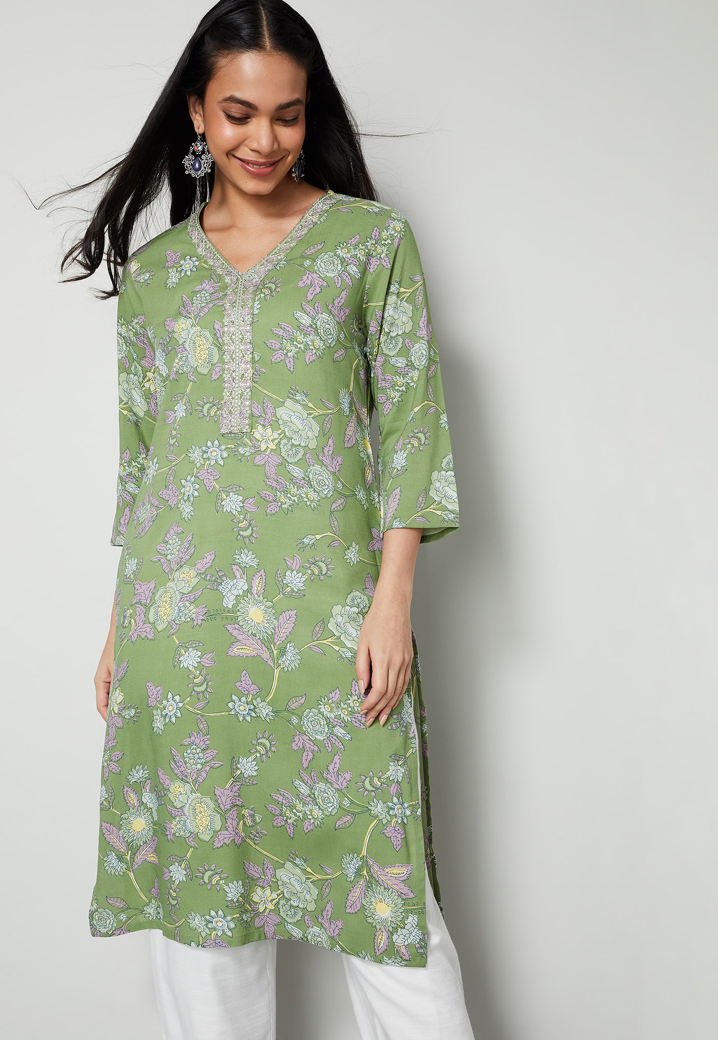 MELANGE Floral Print Straight Kurta-picture-16