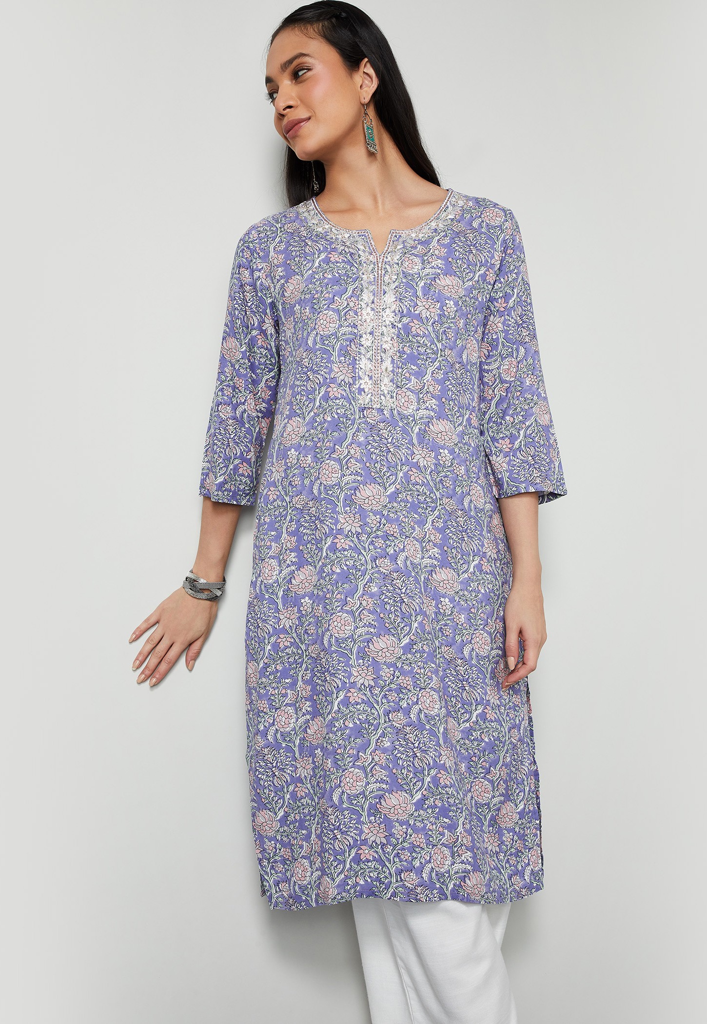 MELANGE Floral Print Straight Kurta-picture-56