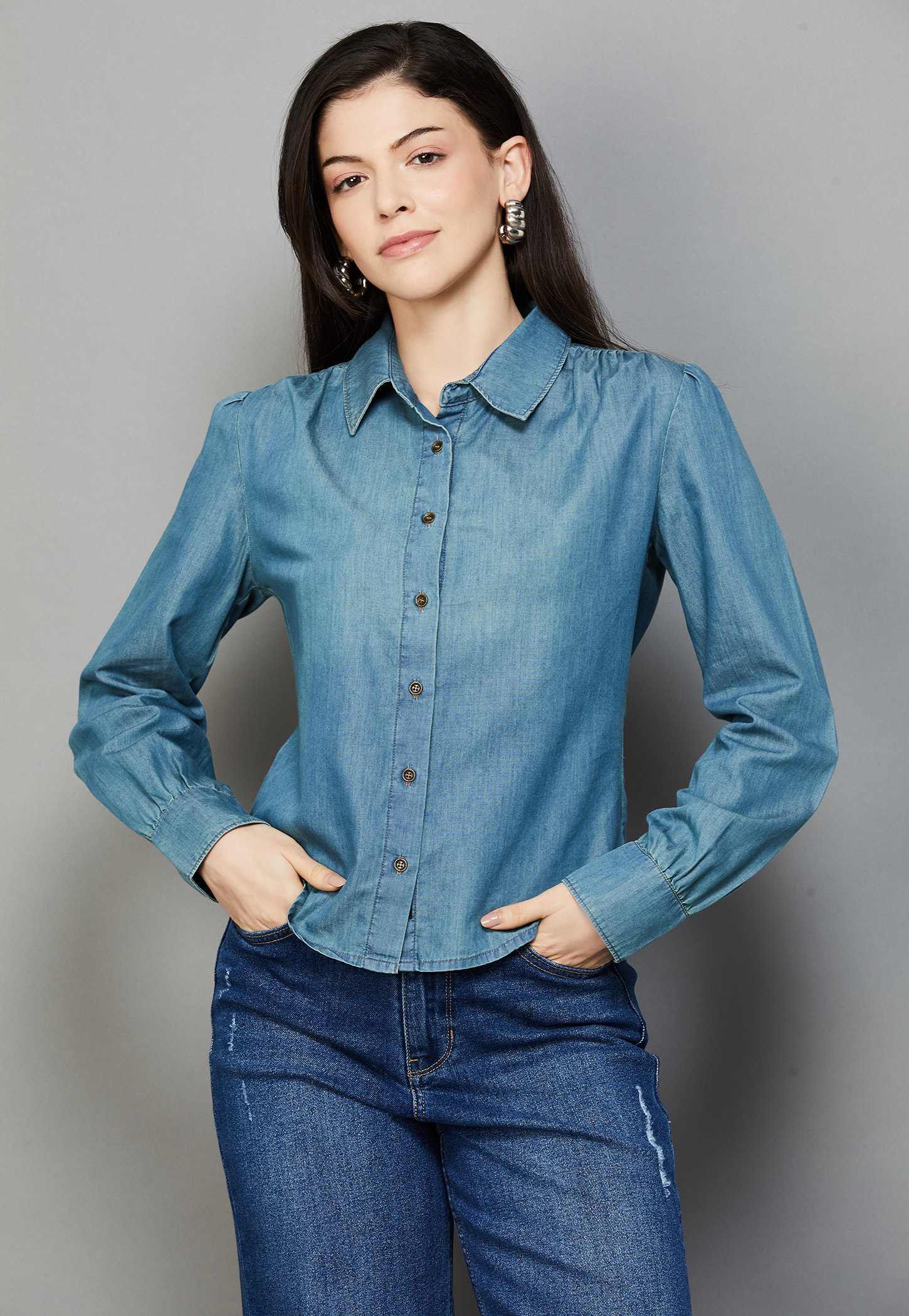 XPOSE Solid Regular Denim Shirt-picture-17
