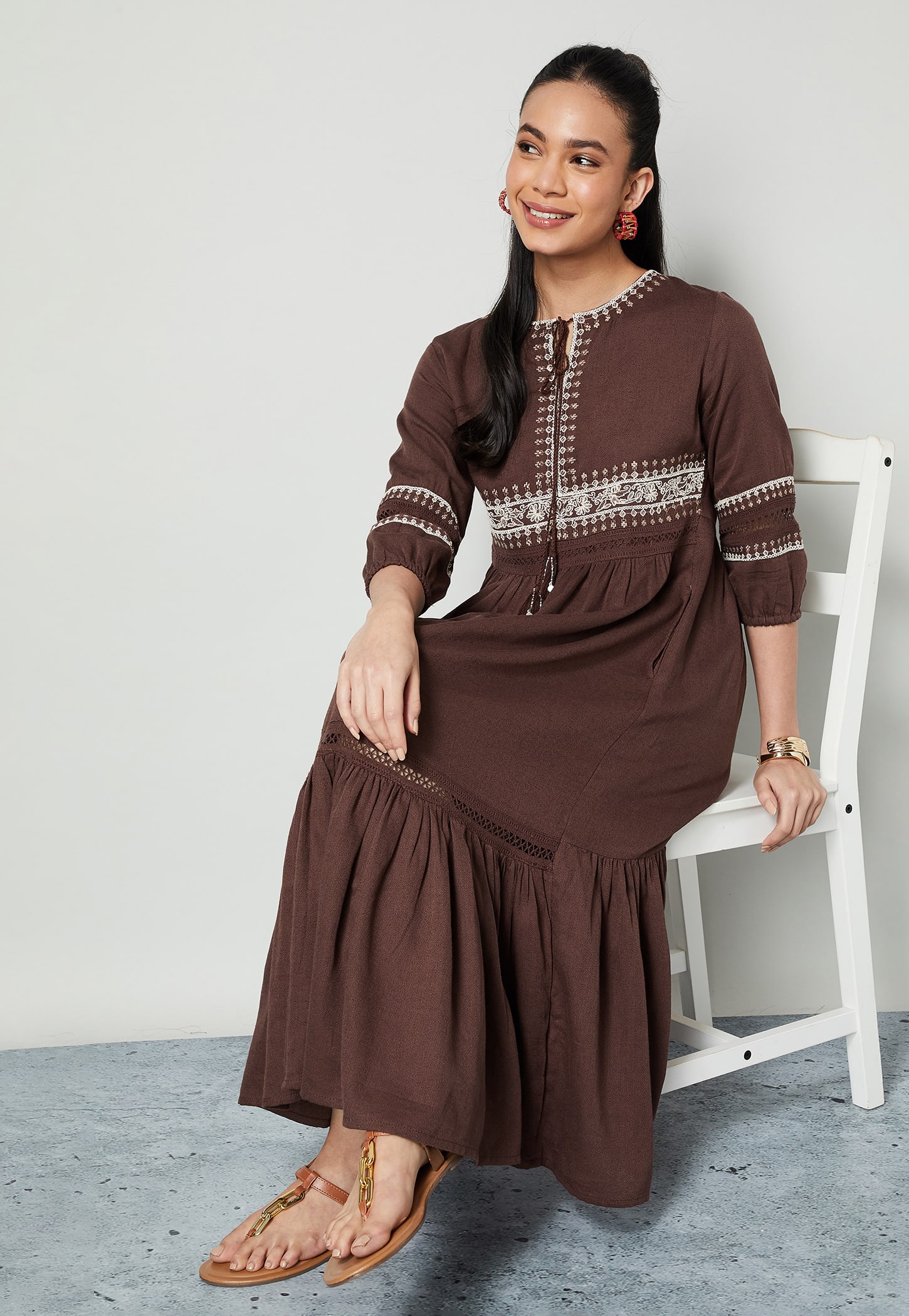 COLOUR ME Embroidered Tiered Dress-picture-38