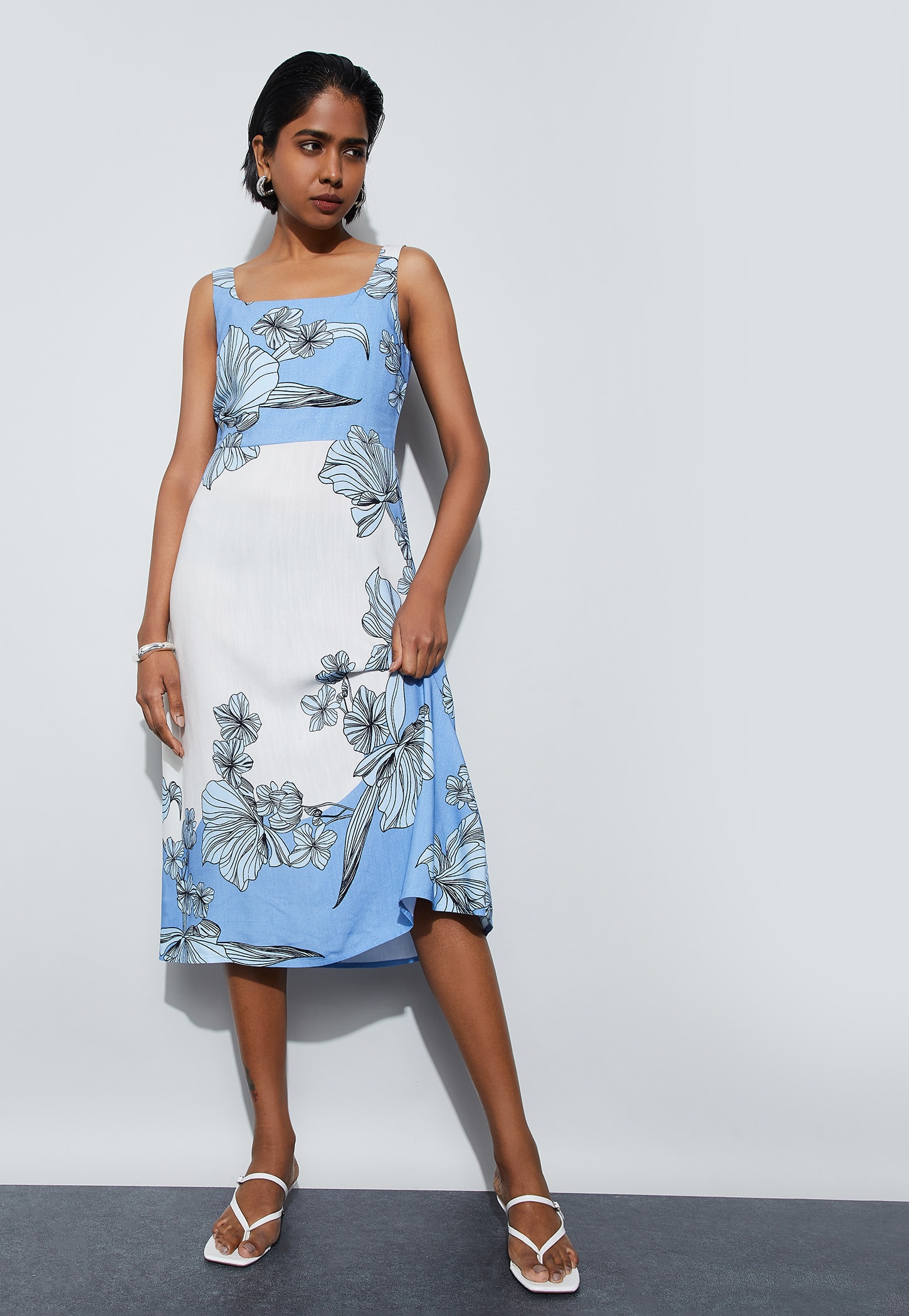 CODE Floral Print Square Neck Midi Dress-picture-55