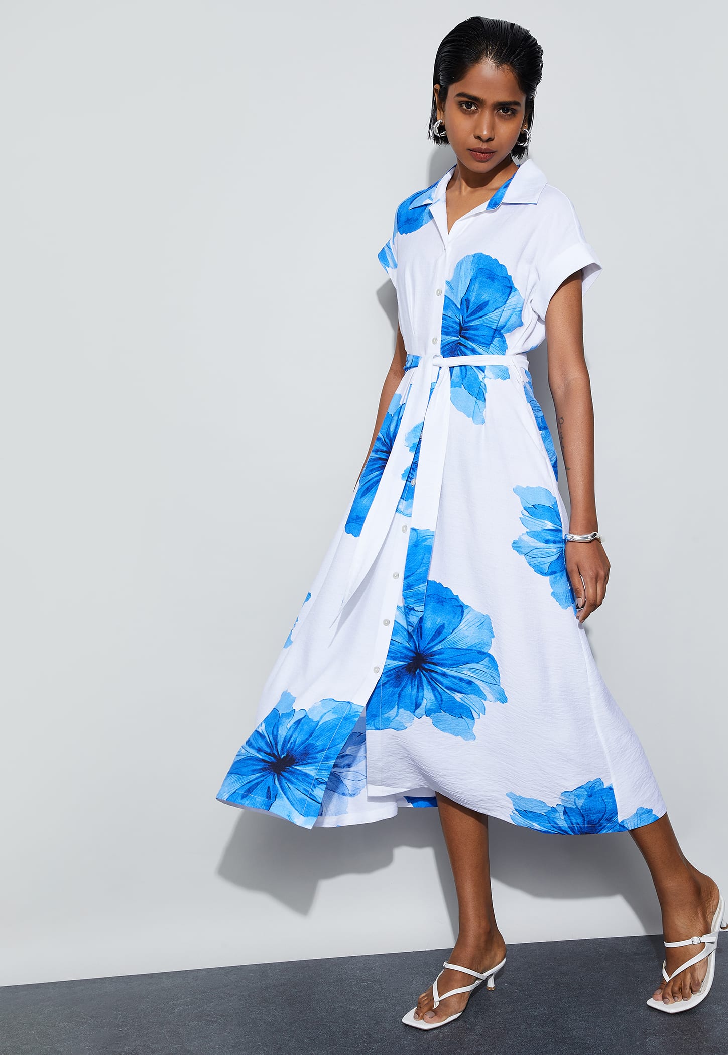 CODE Floral Print Belted Midi Dress-picture-25
