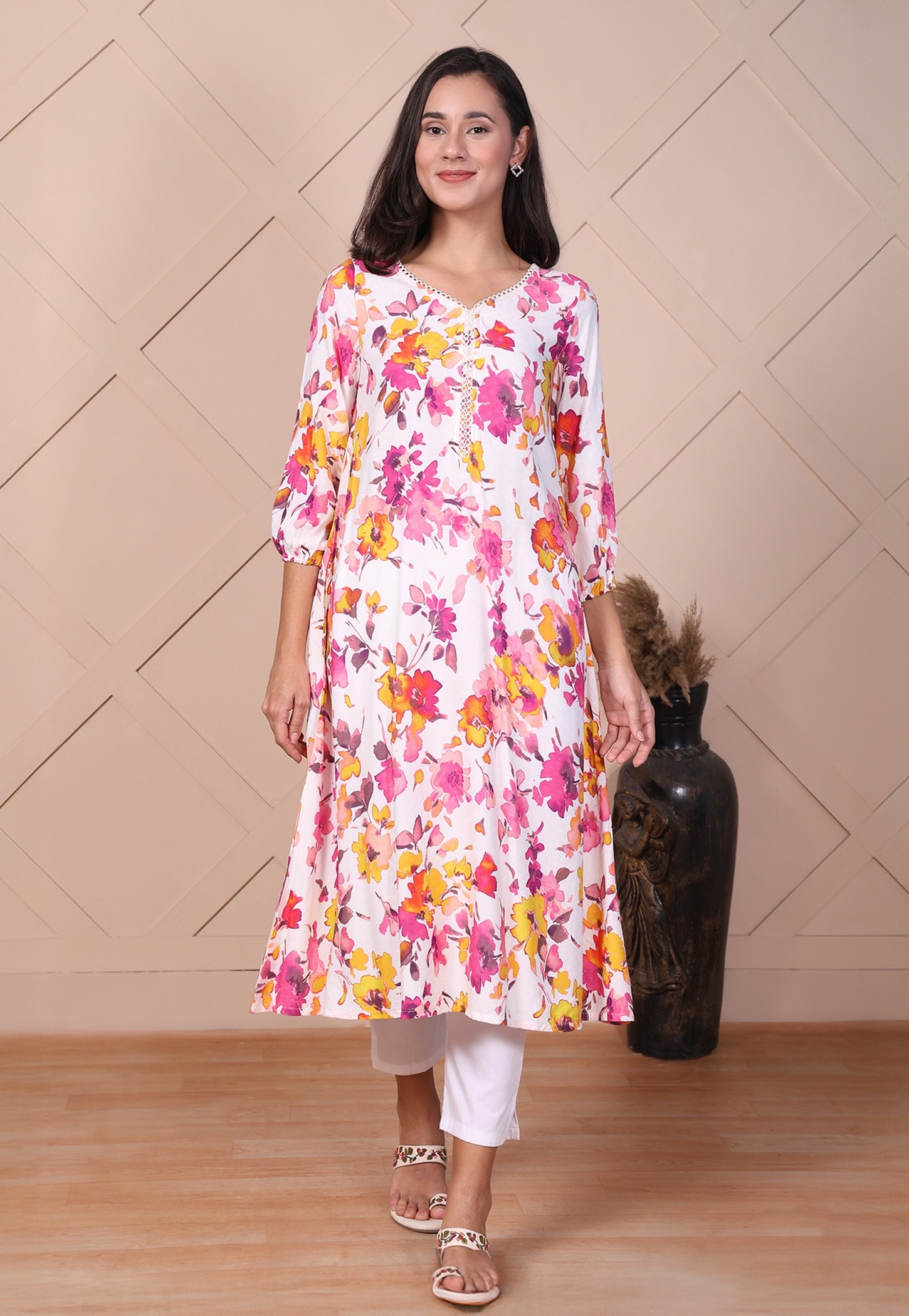 AURELIA Floral Print Flared Kurta-image-13