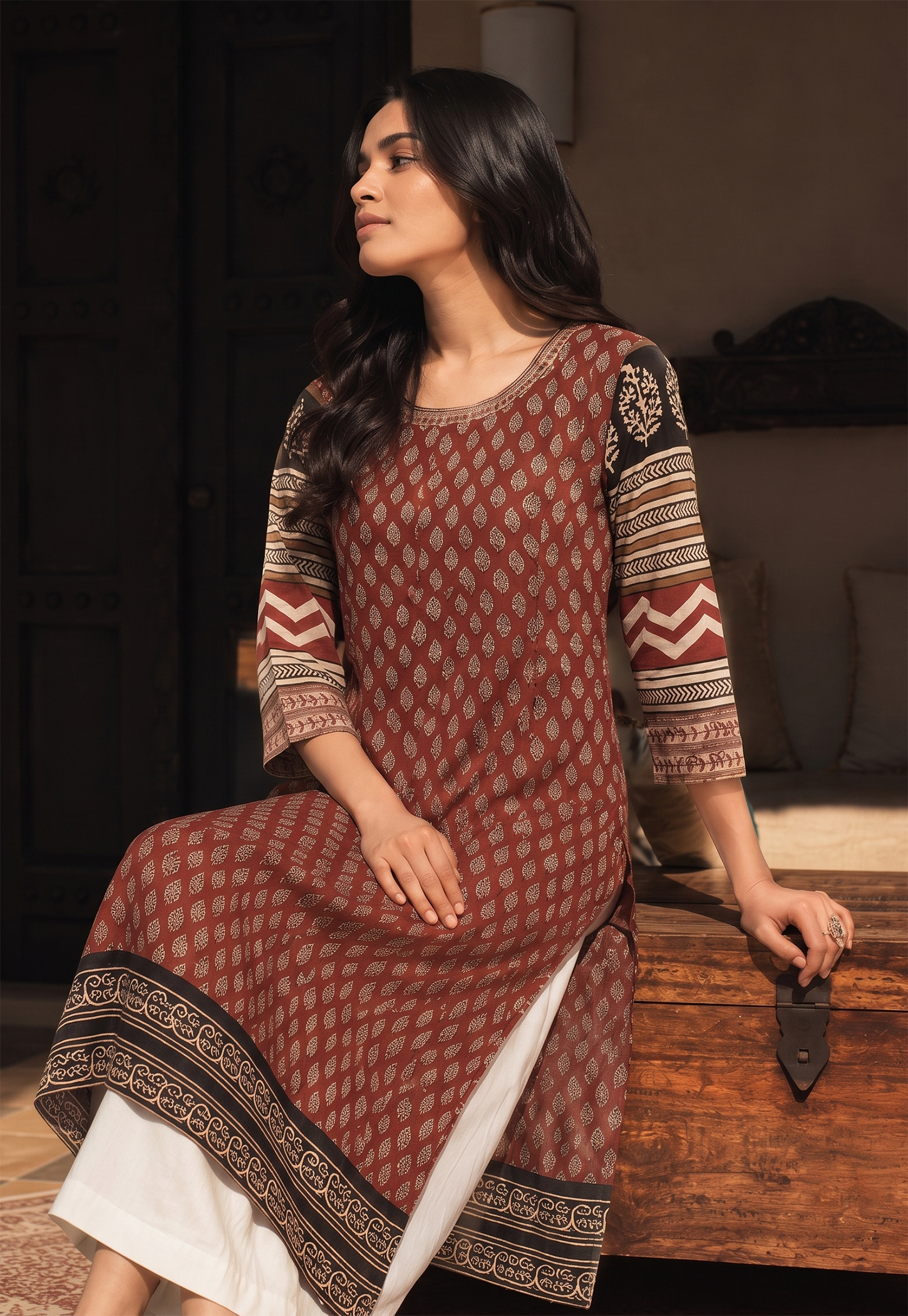 MELANGE Ethnic Motif 3/4th Sleeves A-line Kurta-picture-21