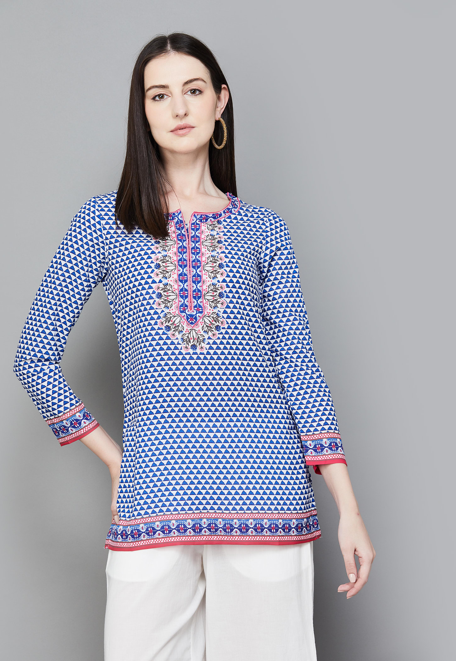 BIBA Geometric Print 3/4th Sleeves Straight Kurti-picture-55