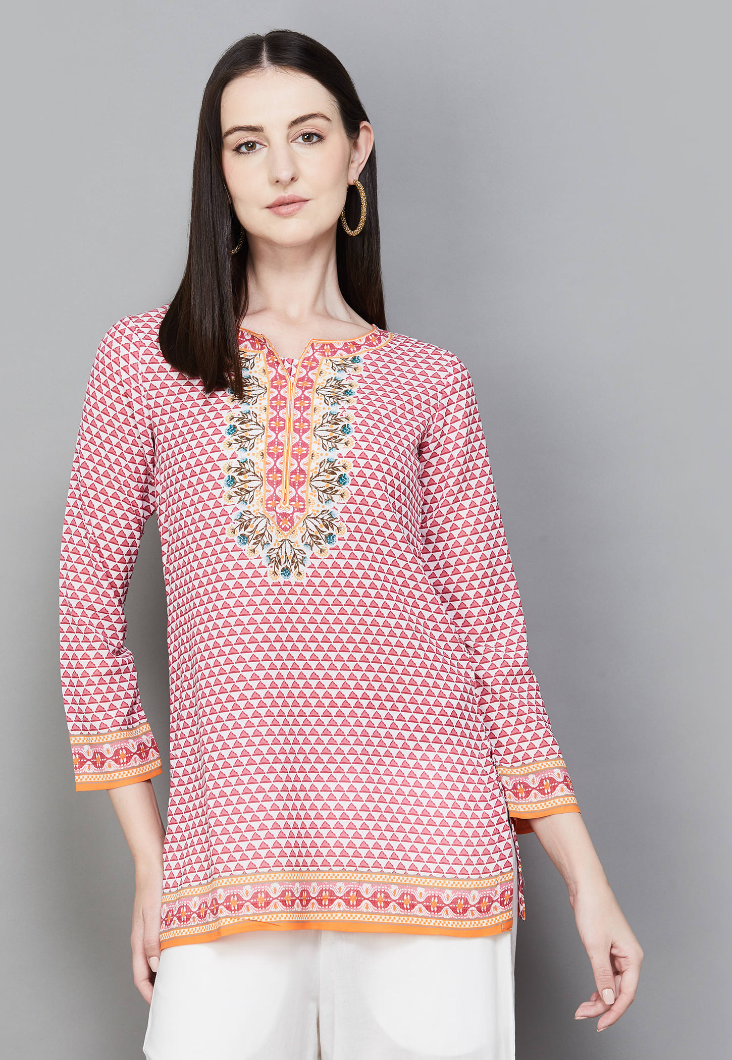 BIBA Geometric Print 3/4th Sleeves Straight Kurti-picture-37