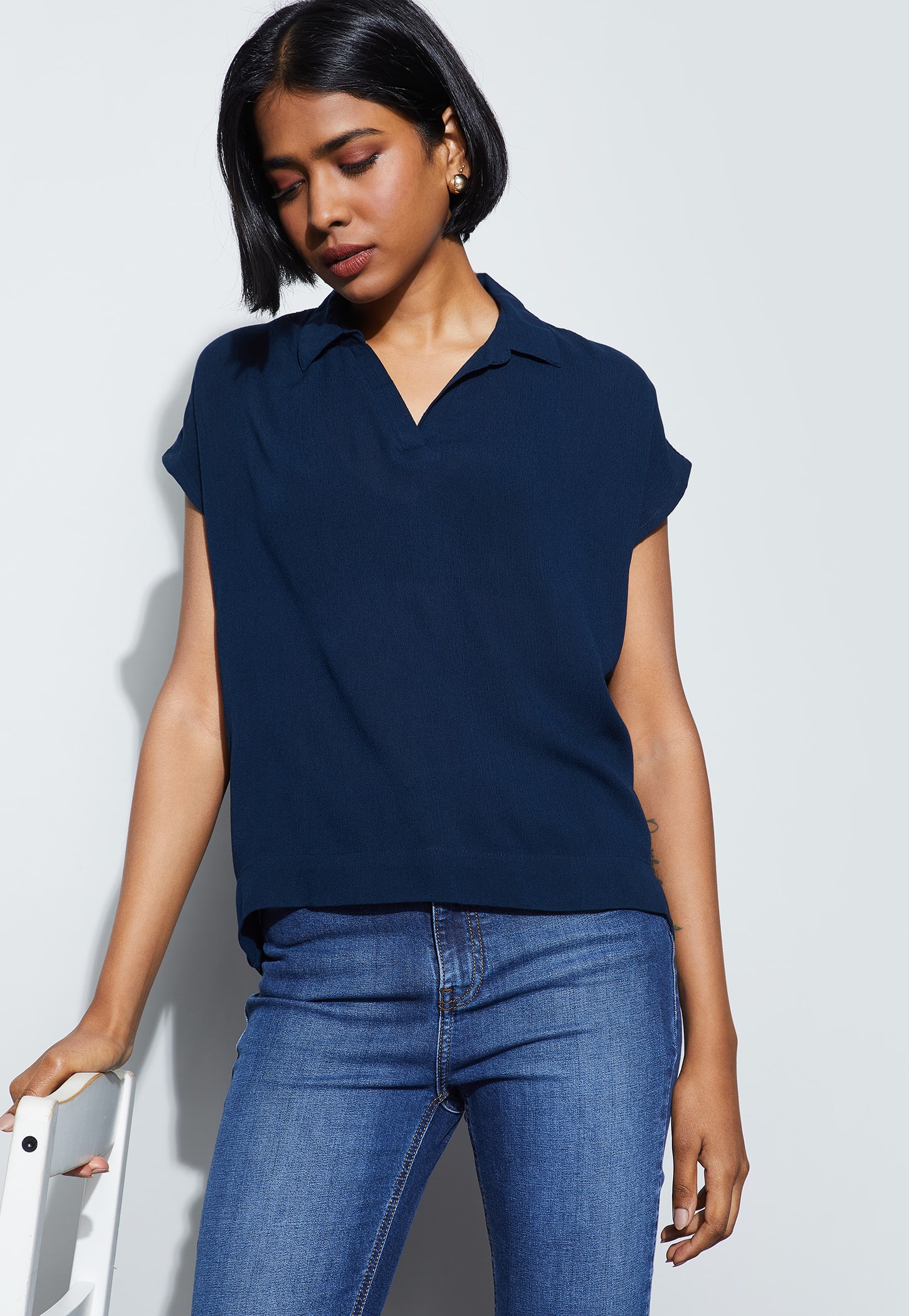 FAME FOREVER Solid Open Collar Casual Top-picture-19