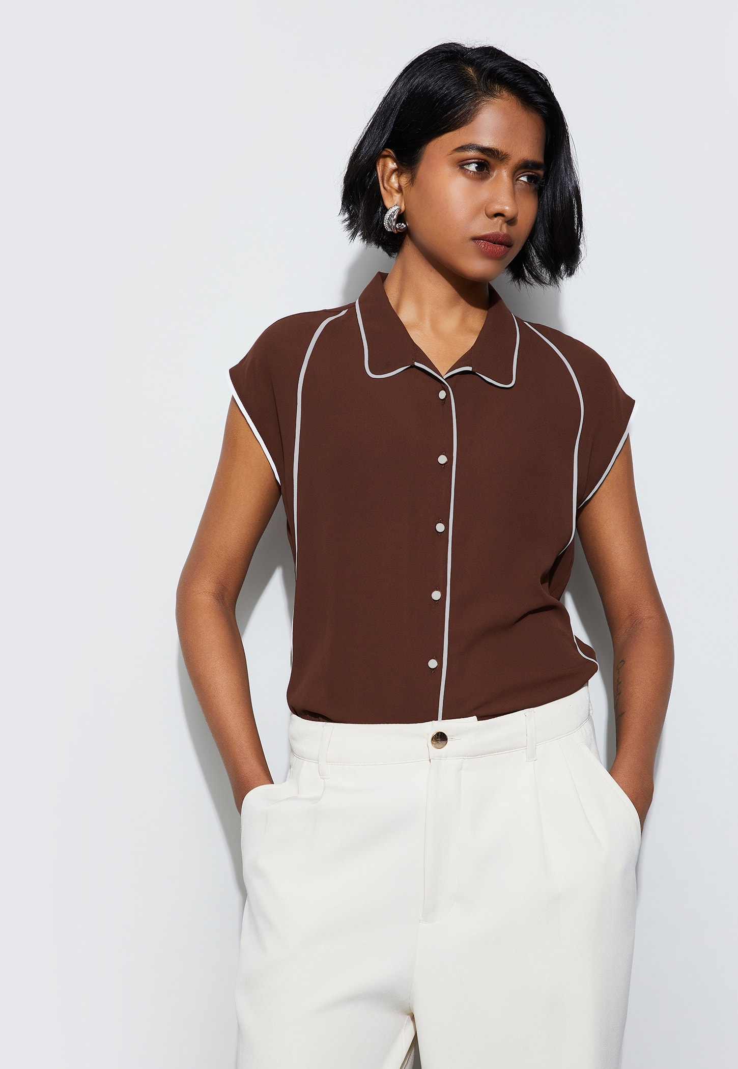 CODE CLASSIC Solid Shirt Style Top-picture-24