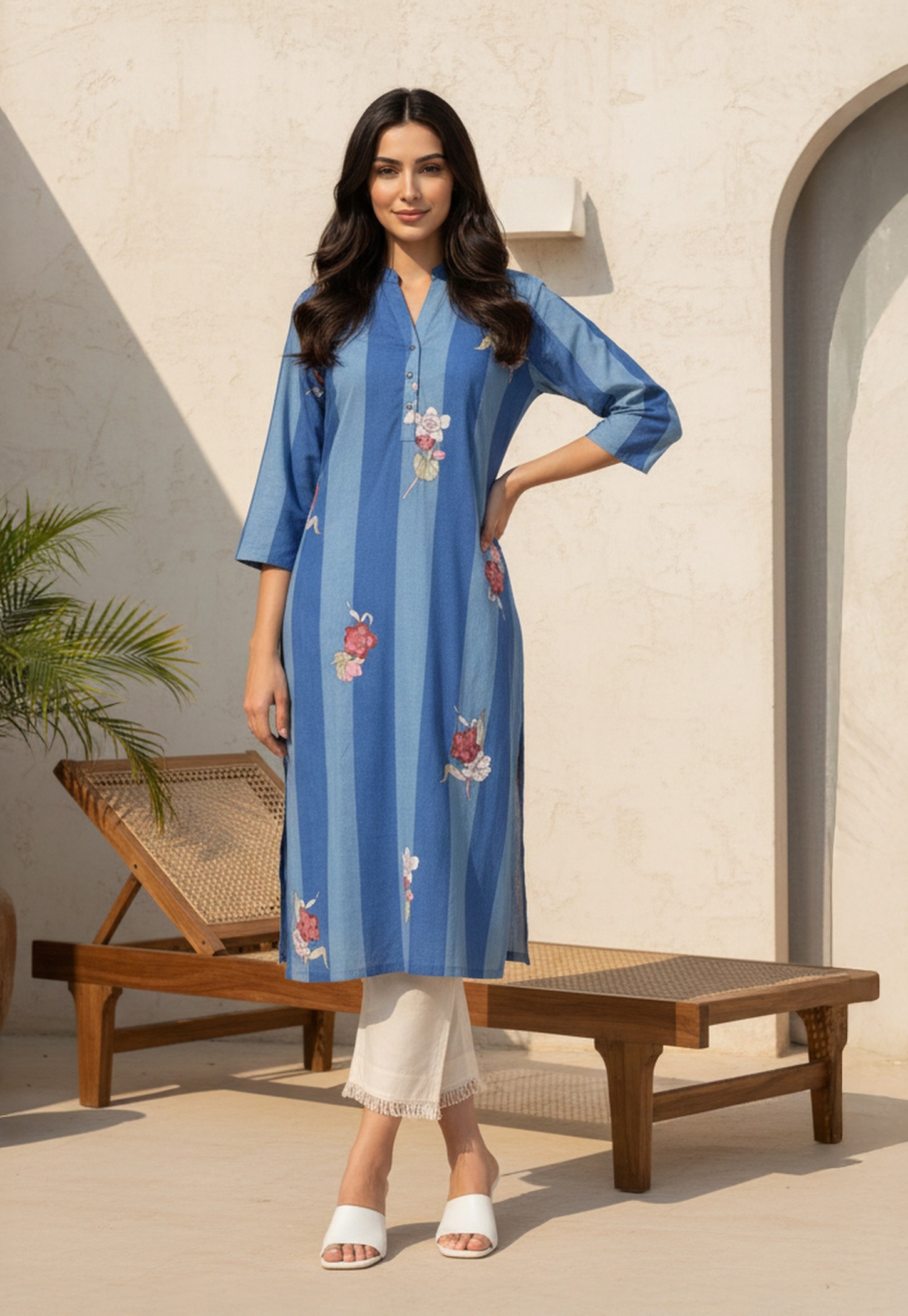 W Floral Print Band Collar Straight Kurta-picture-41