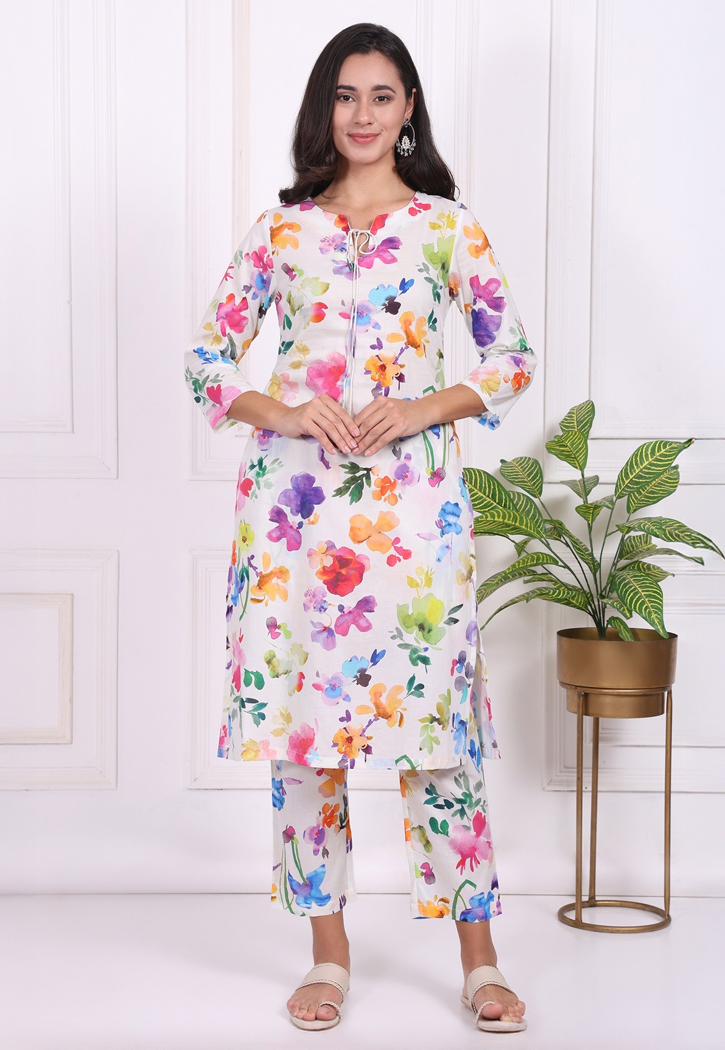 W Floral Print Kurta Set-image-27