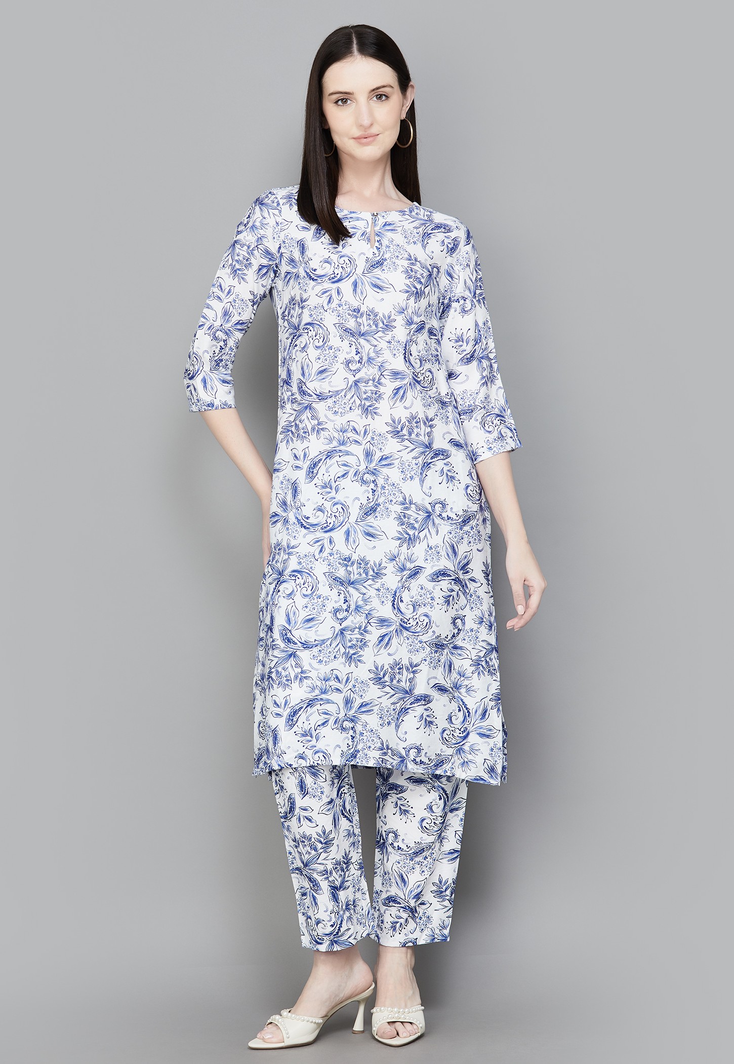 W Floral Print Straight Kurta Set-picture-34