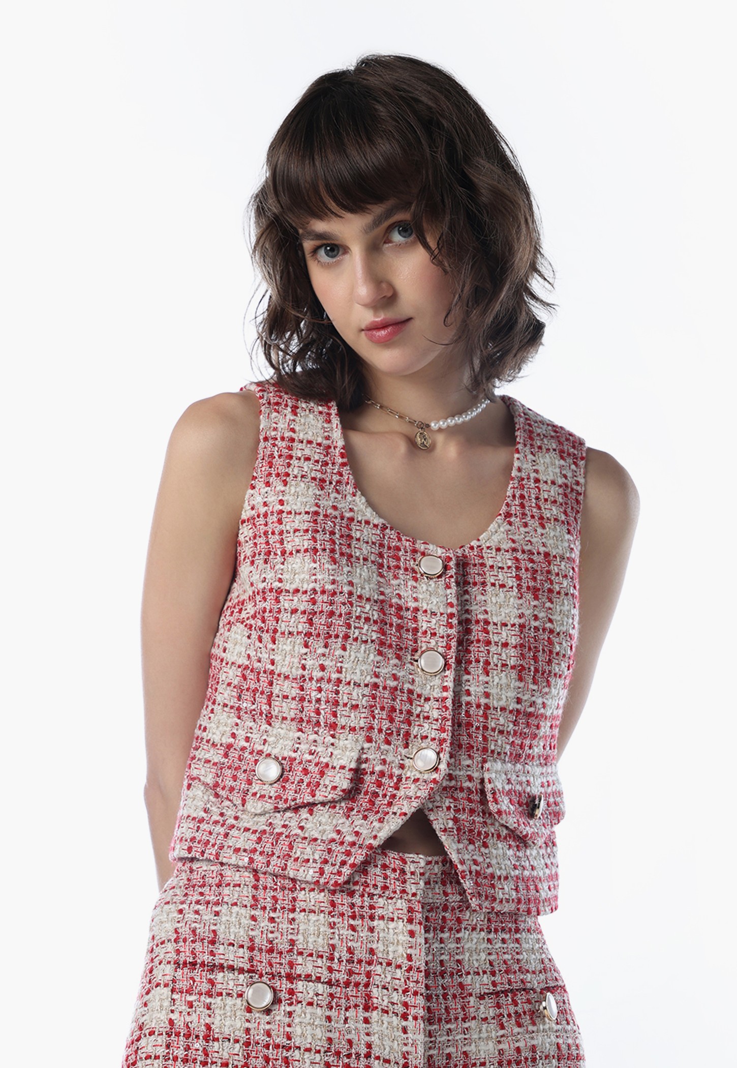 ONLY Checked Buttoned Sleeveless Top-picture-48