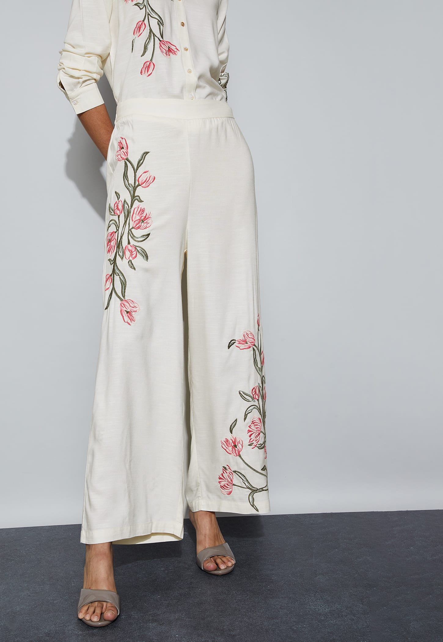 CODE Embroidered Wide Leg Trousers-picture-55