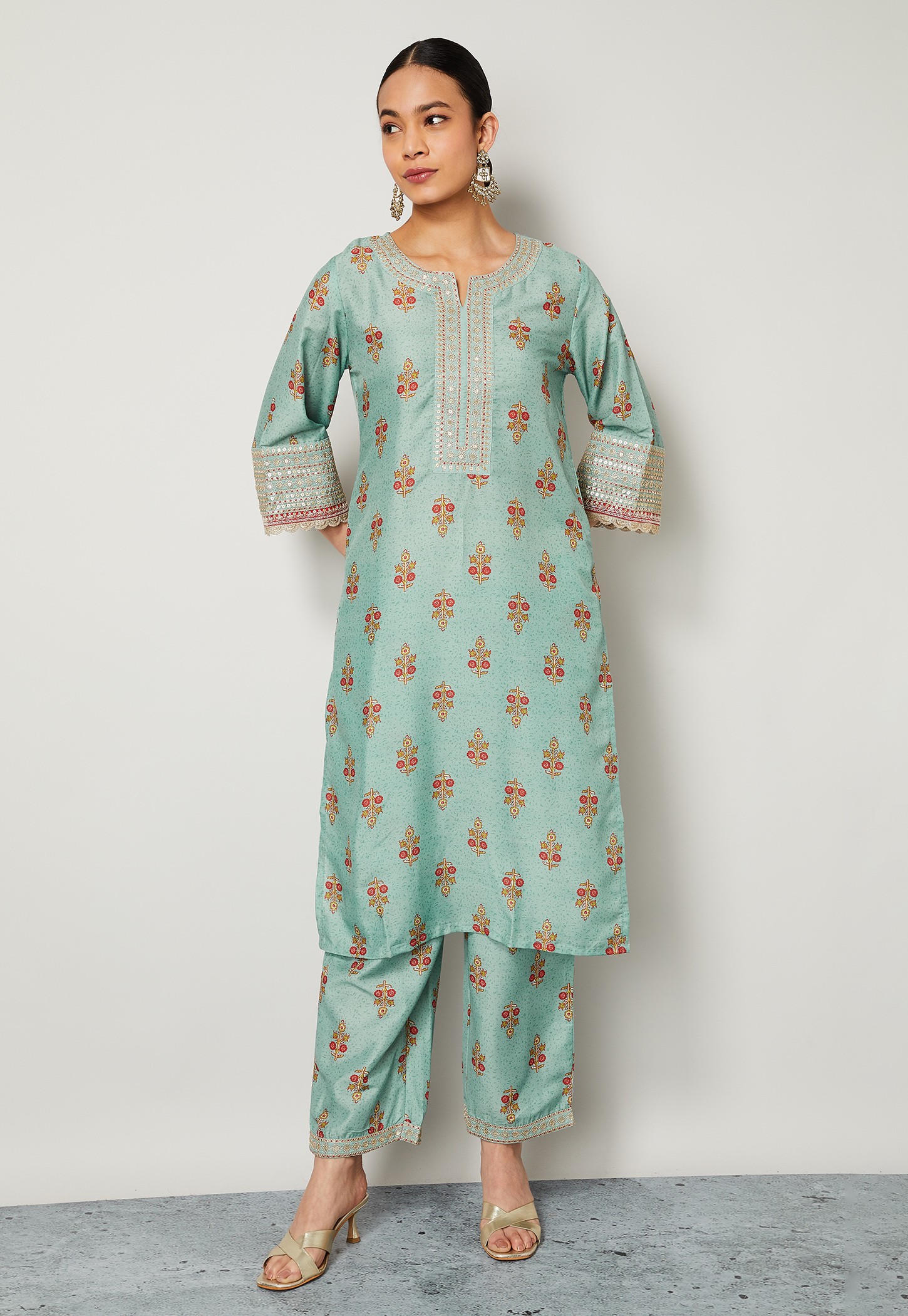 MELANGE Floral Print Straight Kurta Set