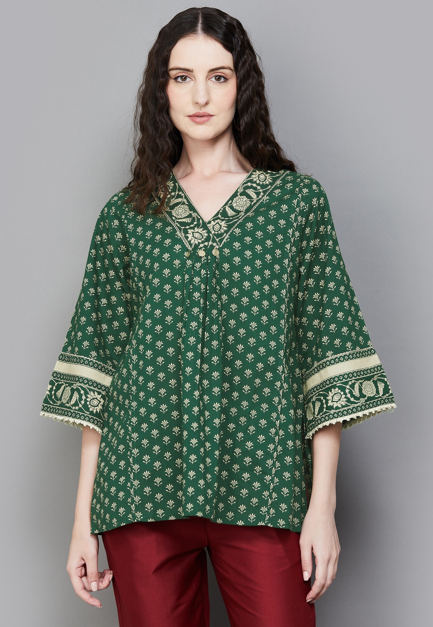 LIBAS Floral Print V-Neck 3/4th Sleeves A-line Kurti-picture-37