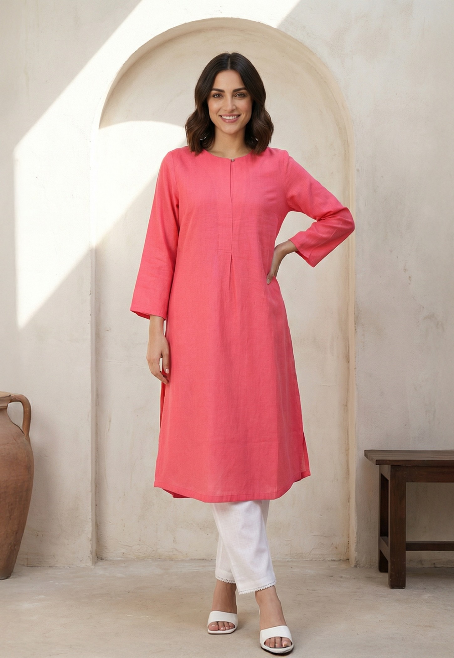 W Solid Straight 3/4th Sleeves Kurta-picture-10