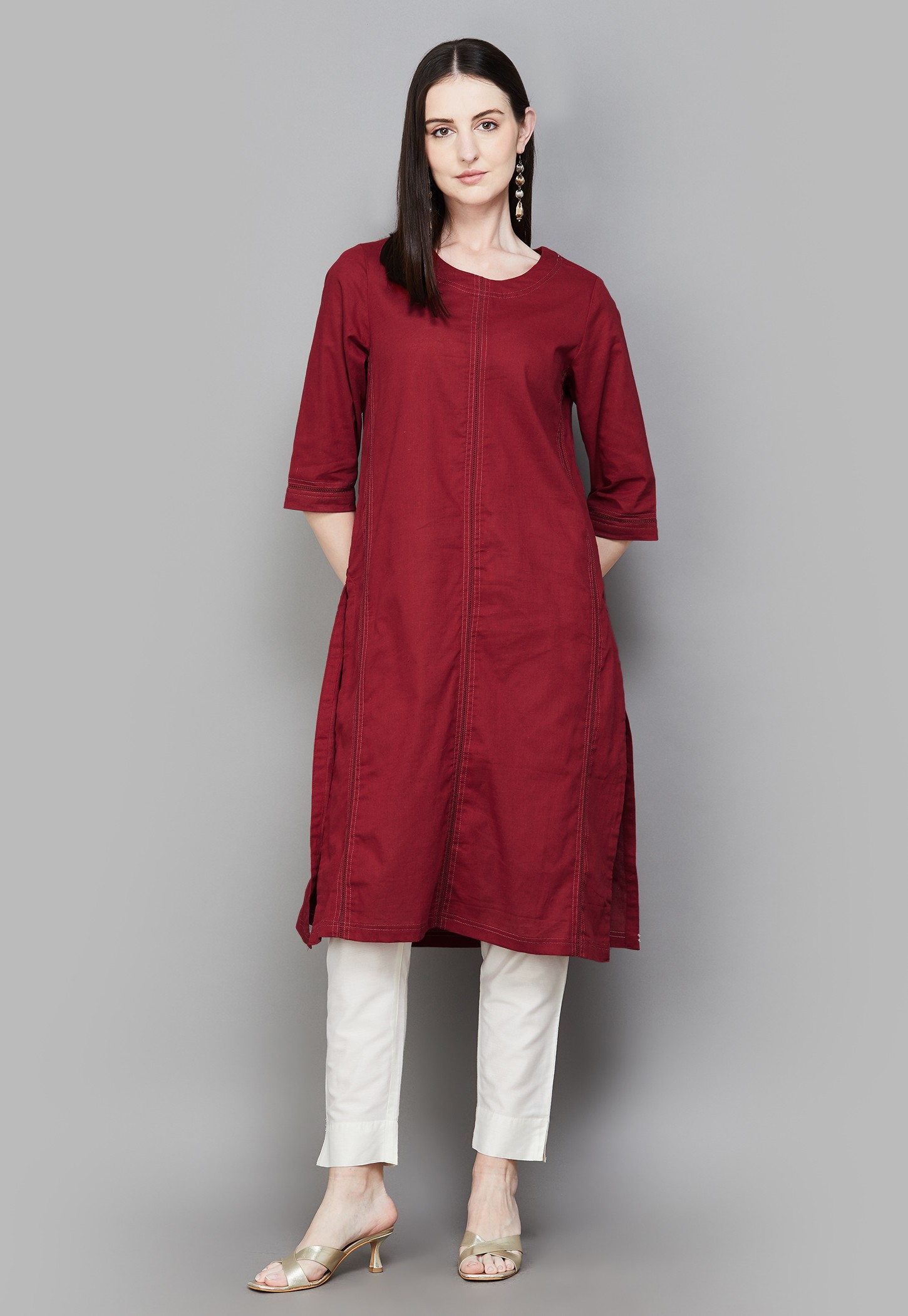 BIBA Solid Straight 3/4th Sleeves Kurta-picture-40