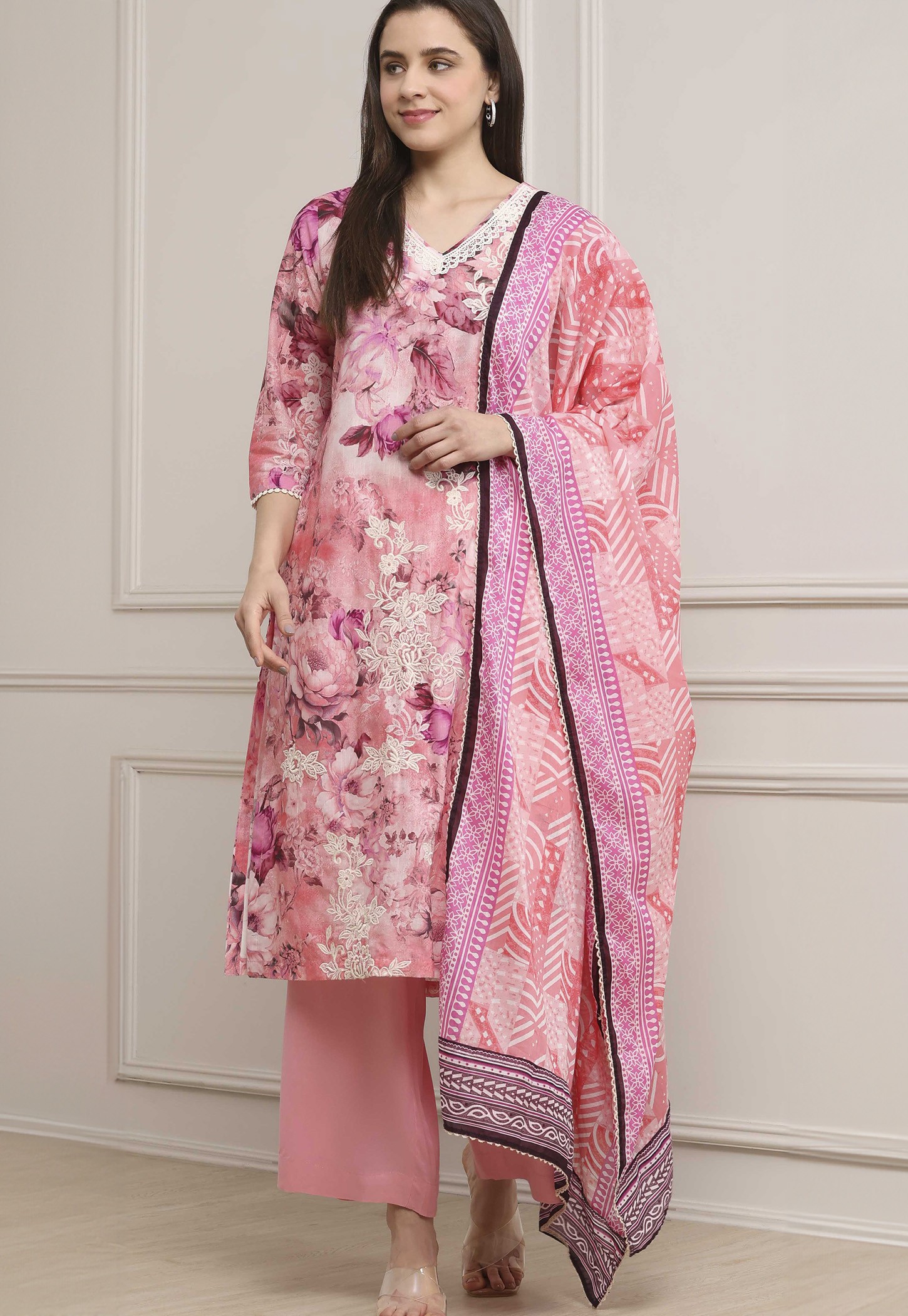 BIBA Floral Print A-line Kurta Set-image-21