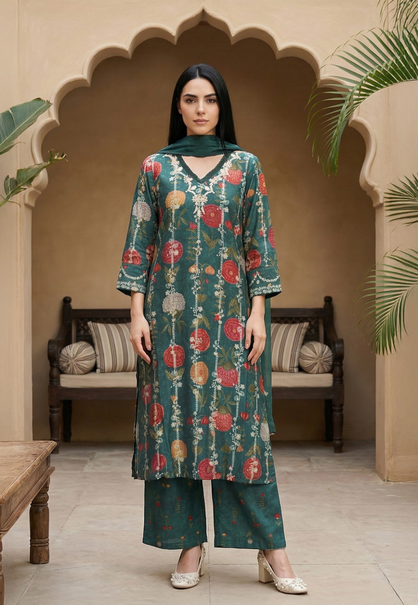 W Floral Print Kurta Set-picture-20