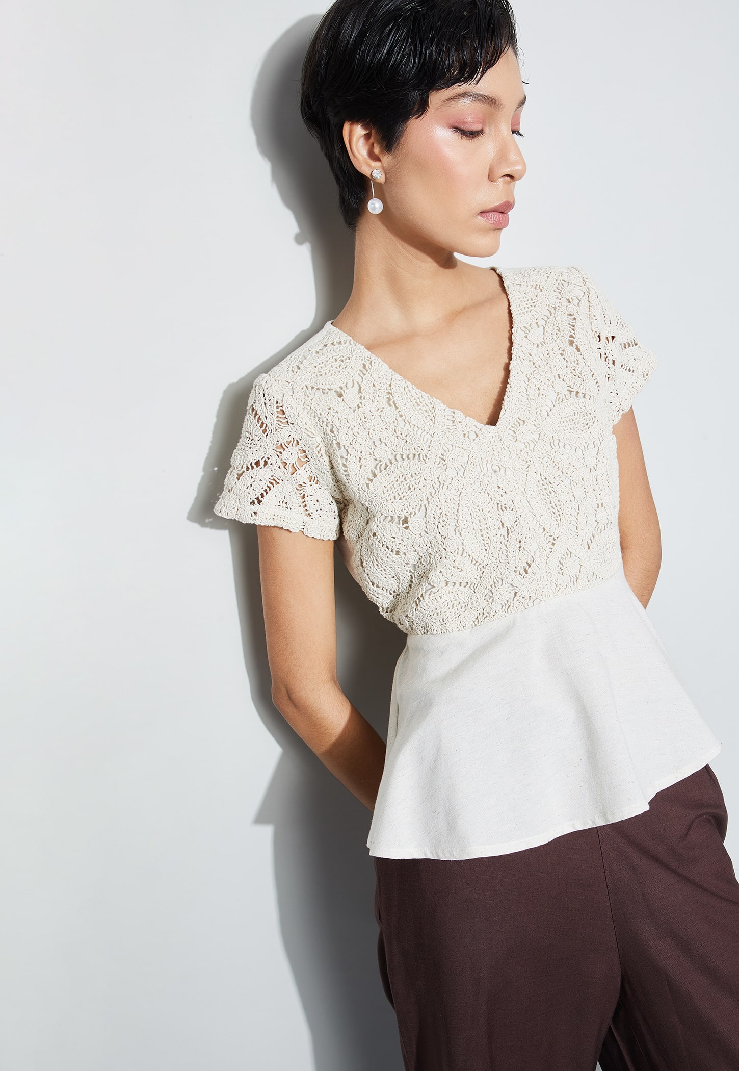 CODE Crochet Design V-Neck Peplum Top-picture-51