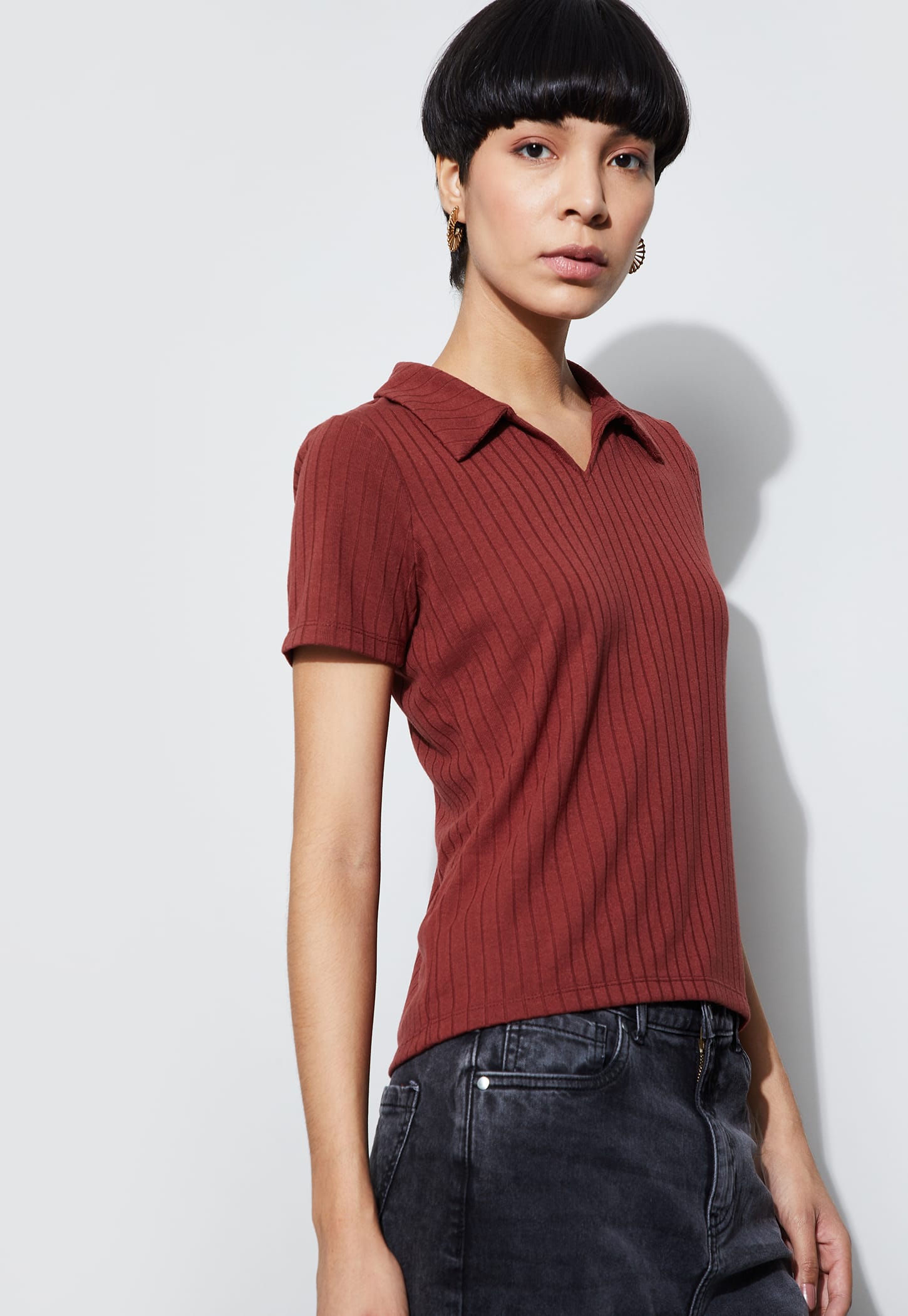 FAME FOREVER Ribbed Polo Collar T-shirt-picture-31