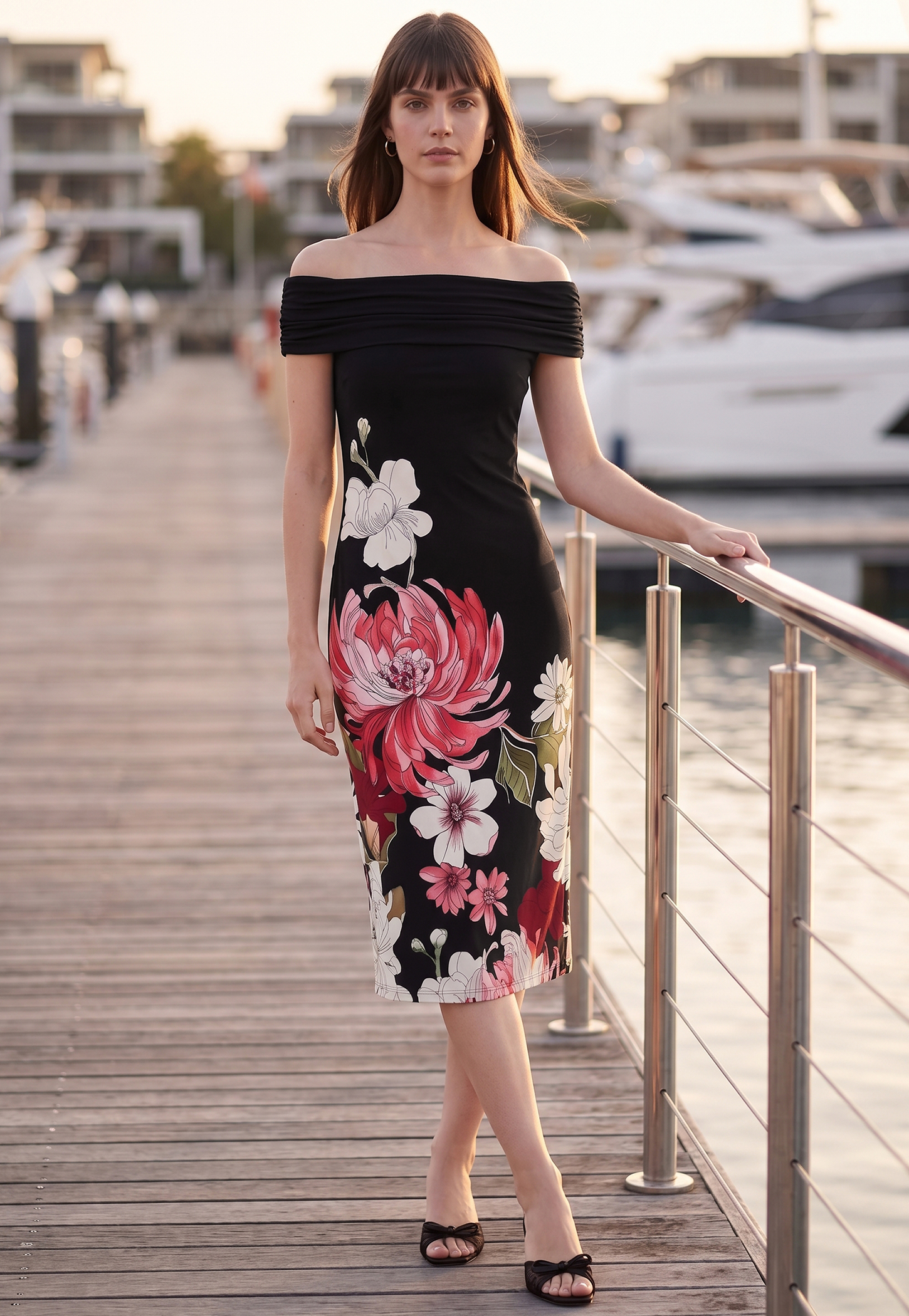 CODE Floral Print Off-Shoulder Midi Dress-picture-22