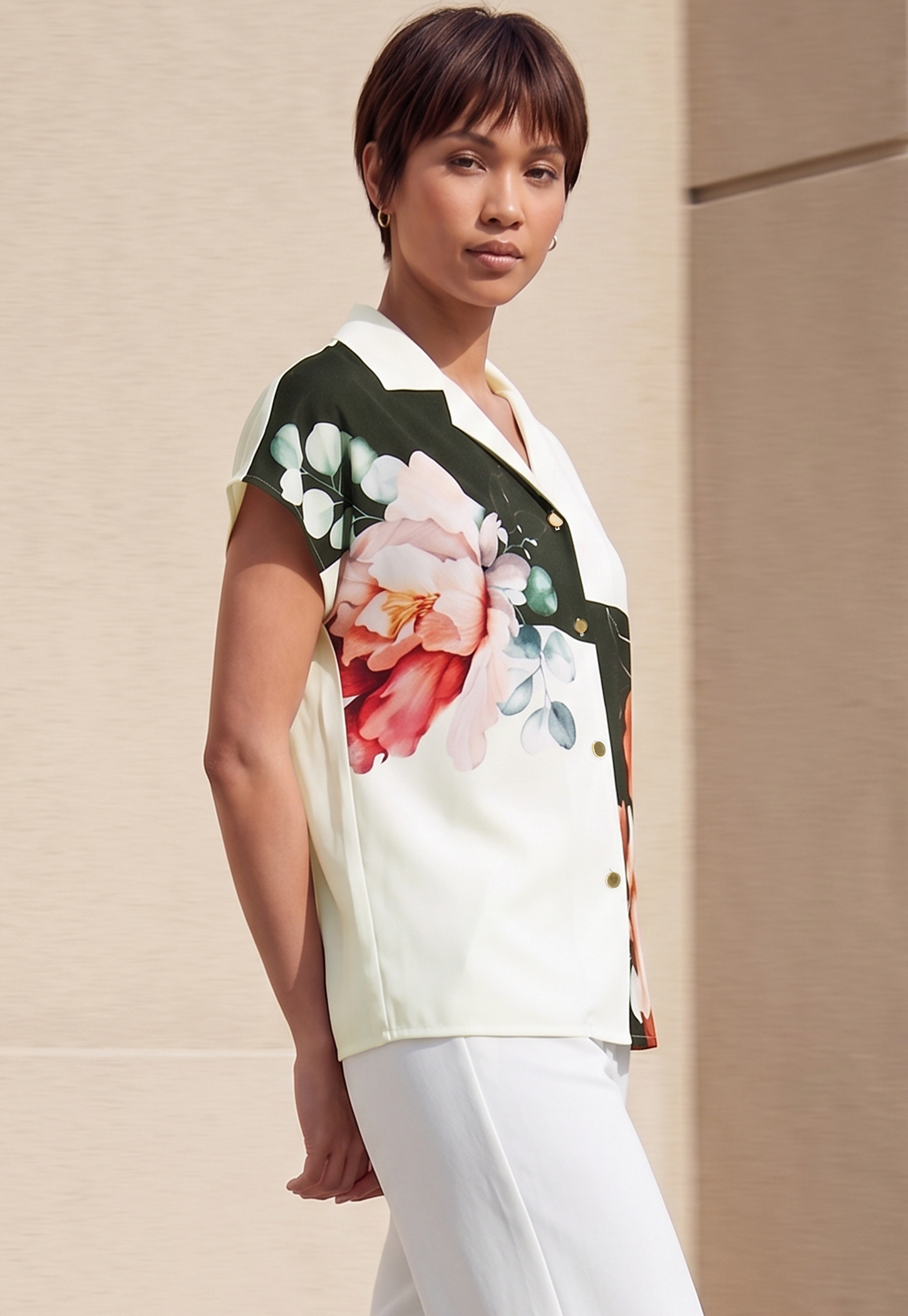 CODE Floral Print Cuban Collar Shirt-picture-42