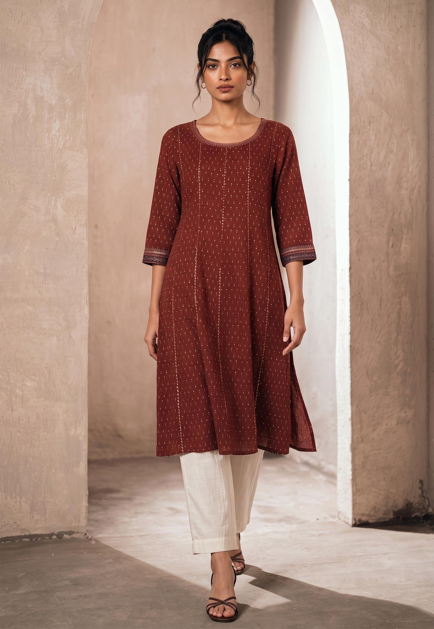 MELANGE Embroidered Scoop Neck 3/4th Sleeves Flared Kurta-picture-24