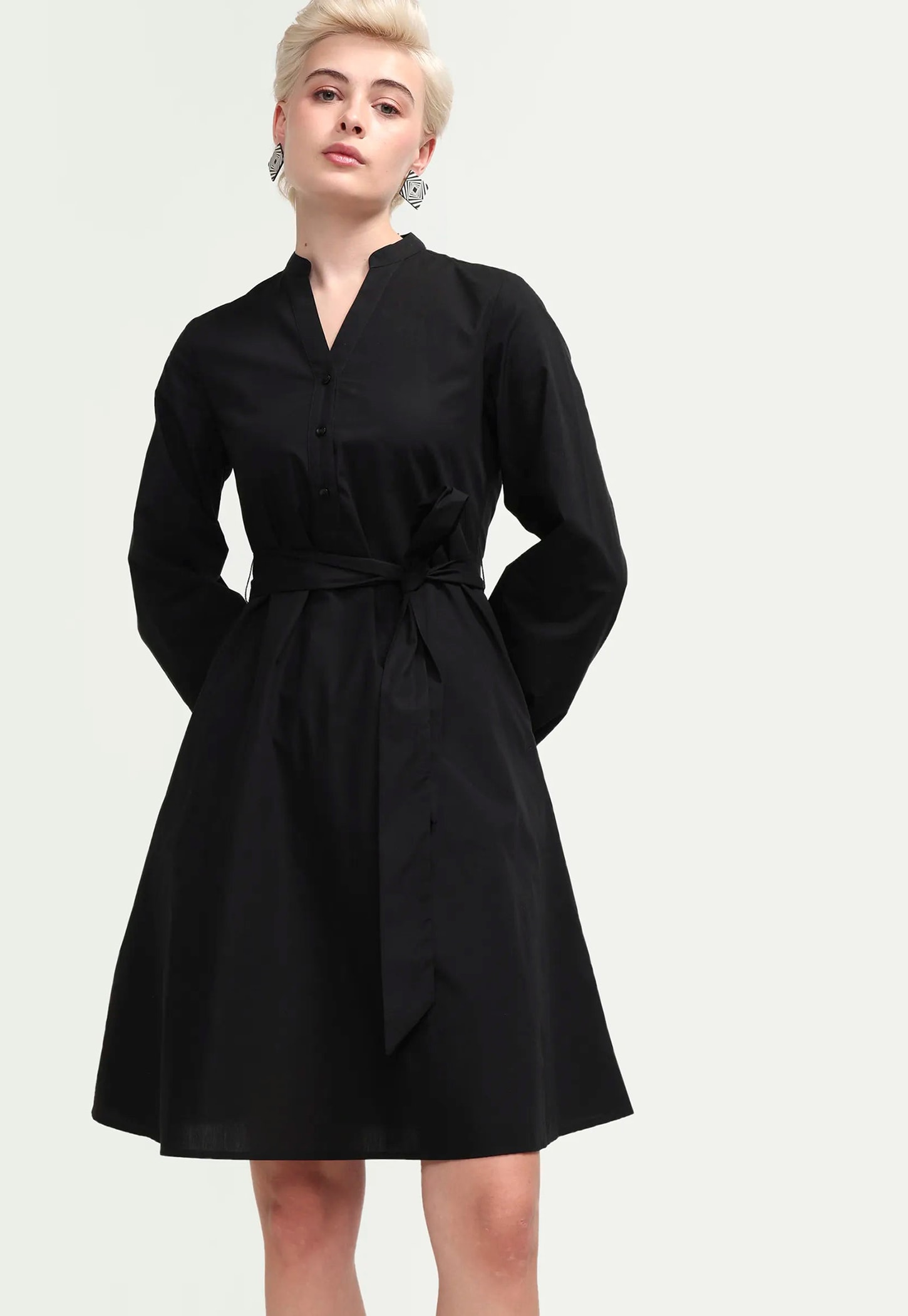 RAREISM Solid A-line Dress with Tie-Up Waist-picture-39