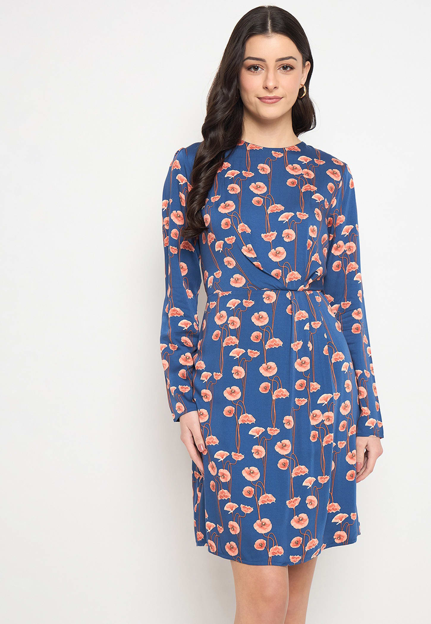 MADAME Floral Print Round Neck Midi Dress-image-42