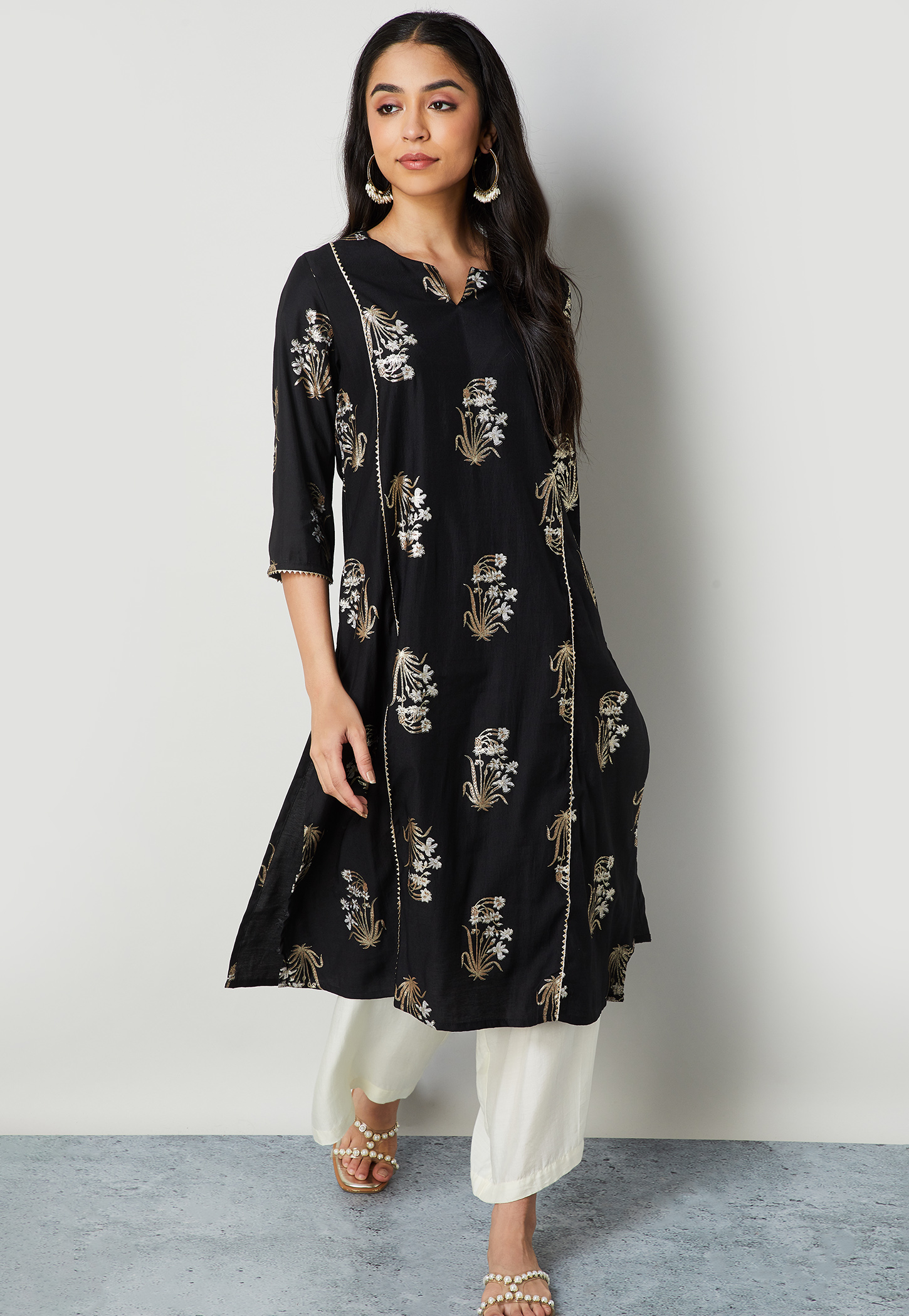 MELANGE Embroidered A-line Kurta-image-11