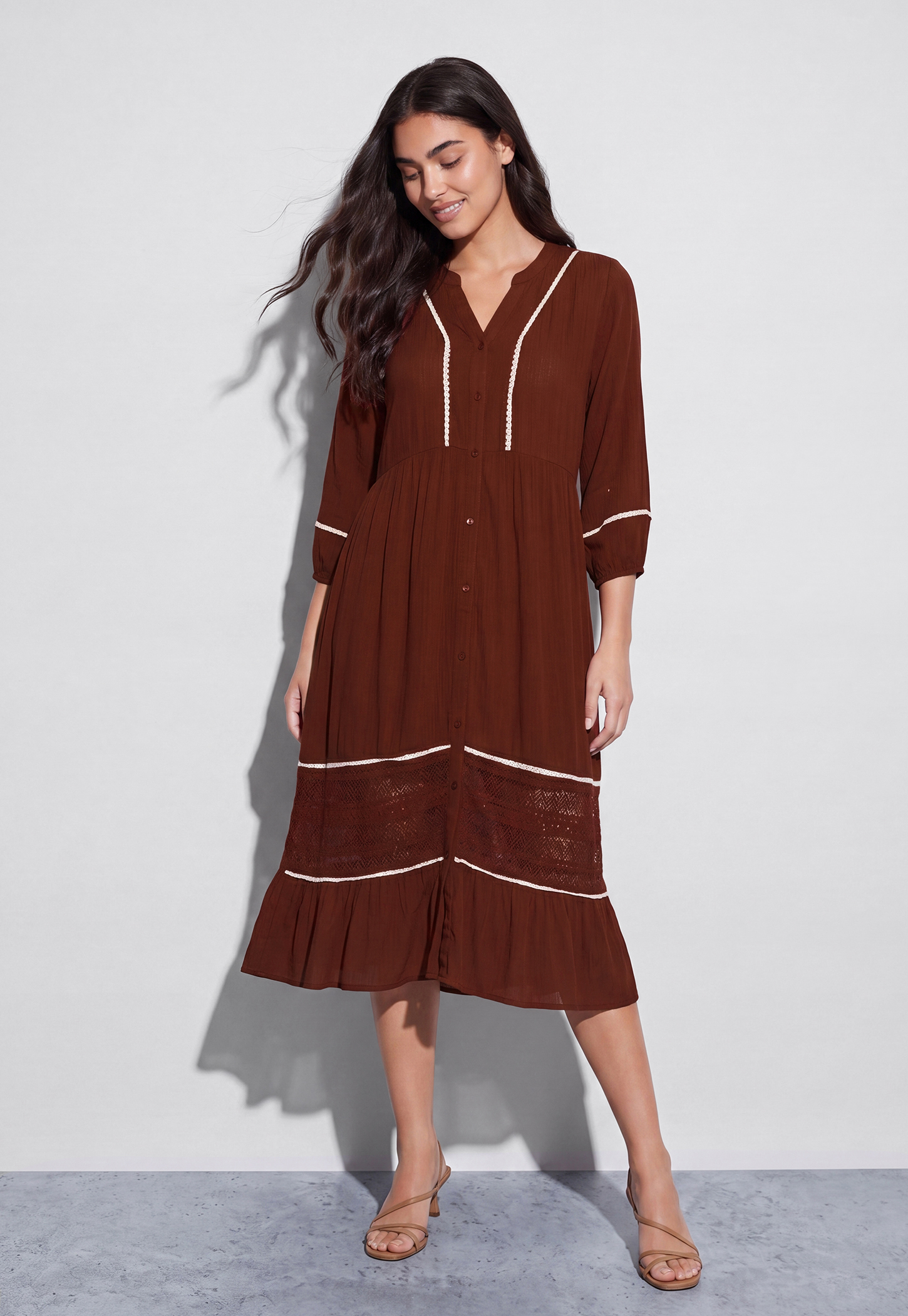 FAME FOREVER Solid Lace Detailed Midi Dress-picture-14