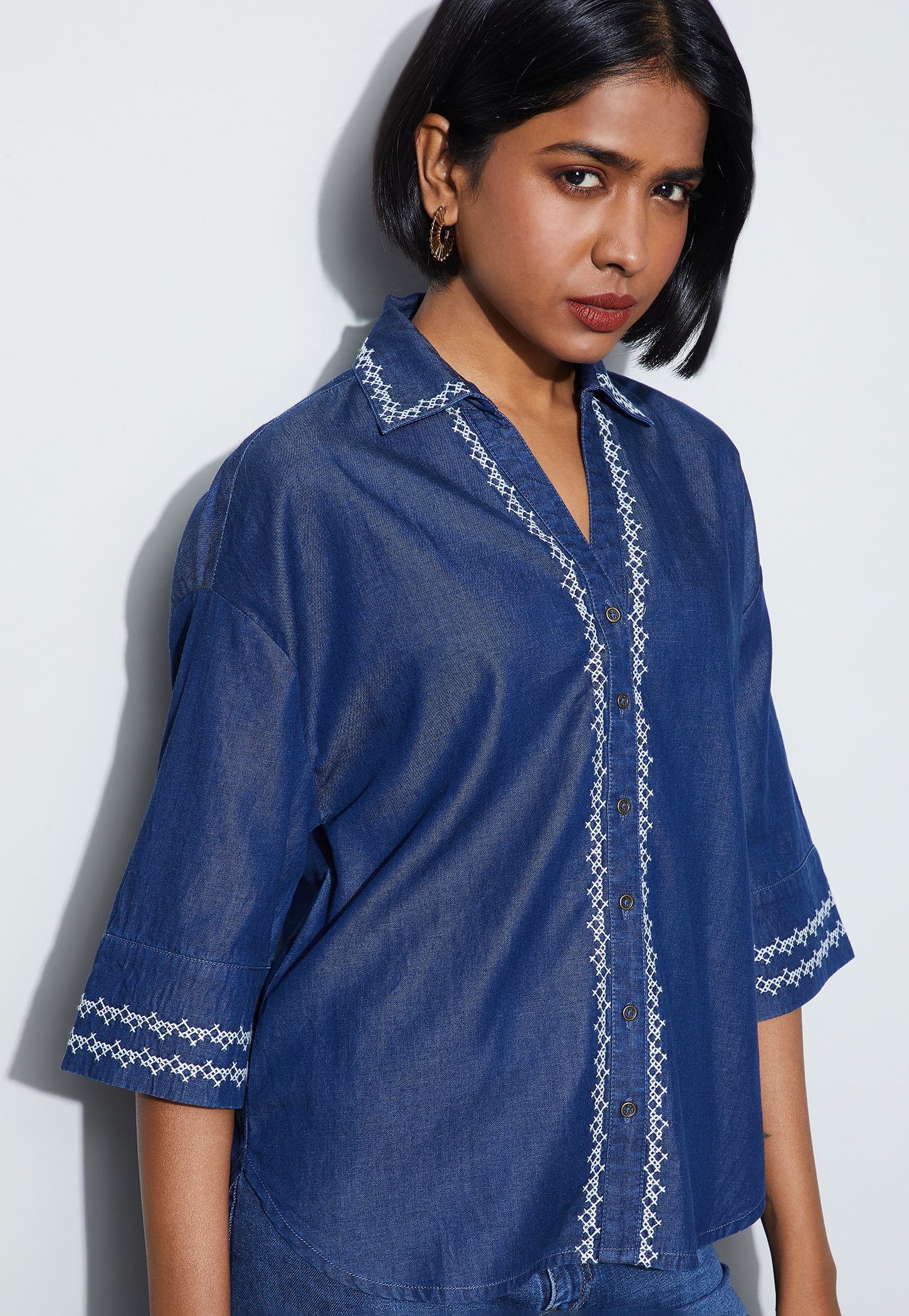 FAME FOREVER Embroidered Denim Shirt-picture-30