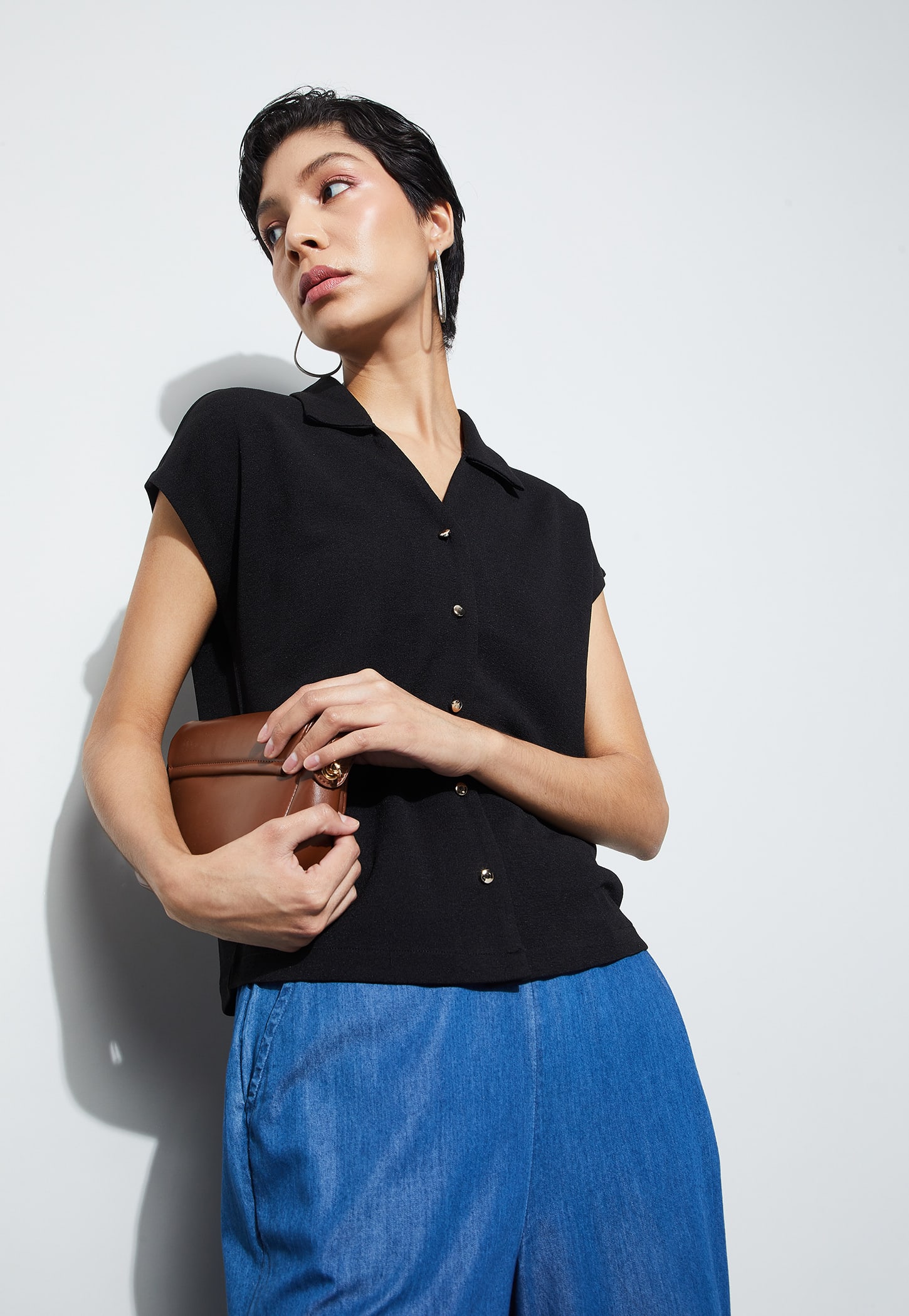 CODE Solid Shirt Style Top-picture-38
