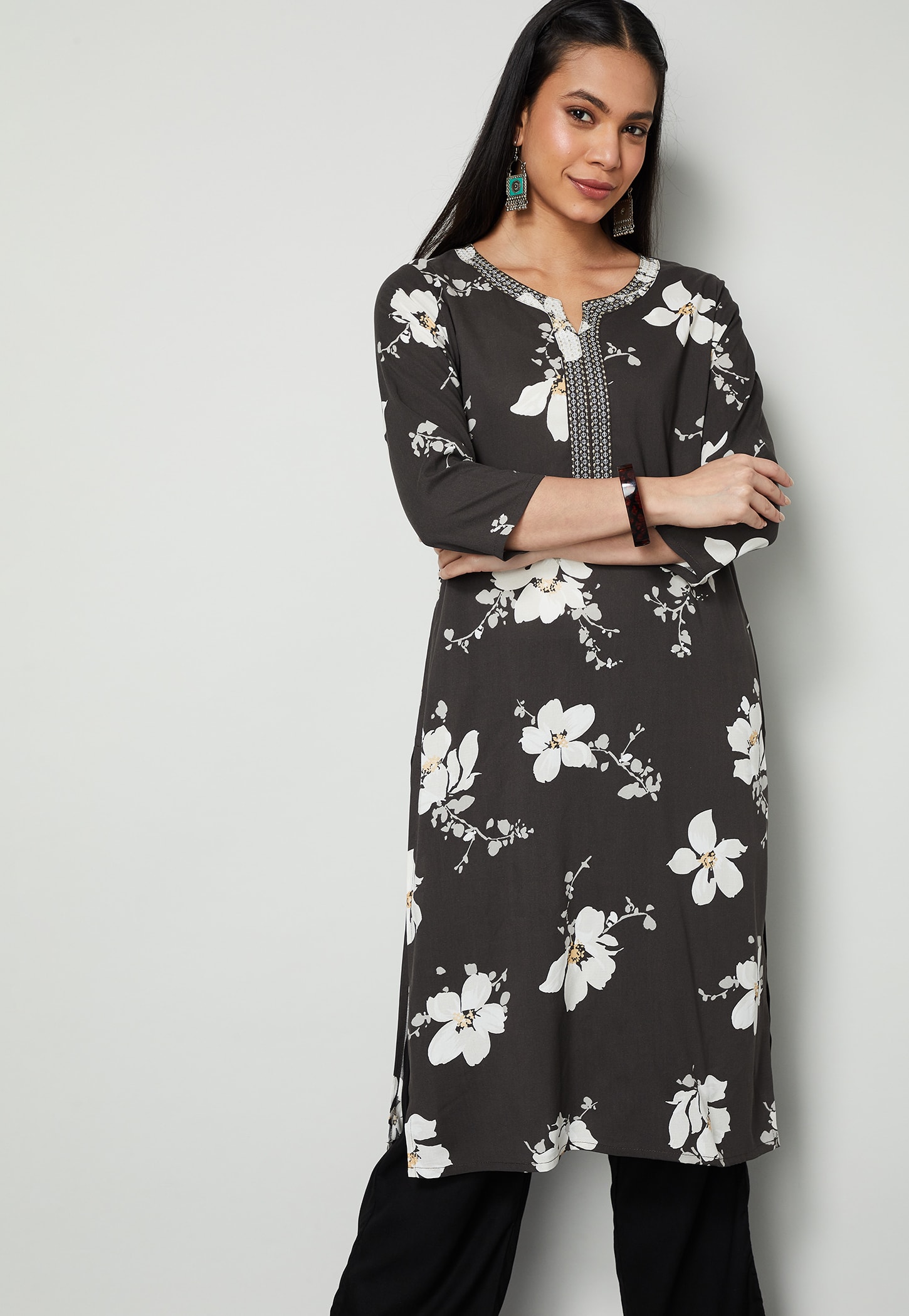 MELANGE Floral Print Straight Kurta-picture-17