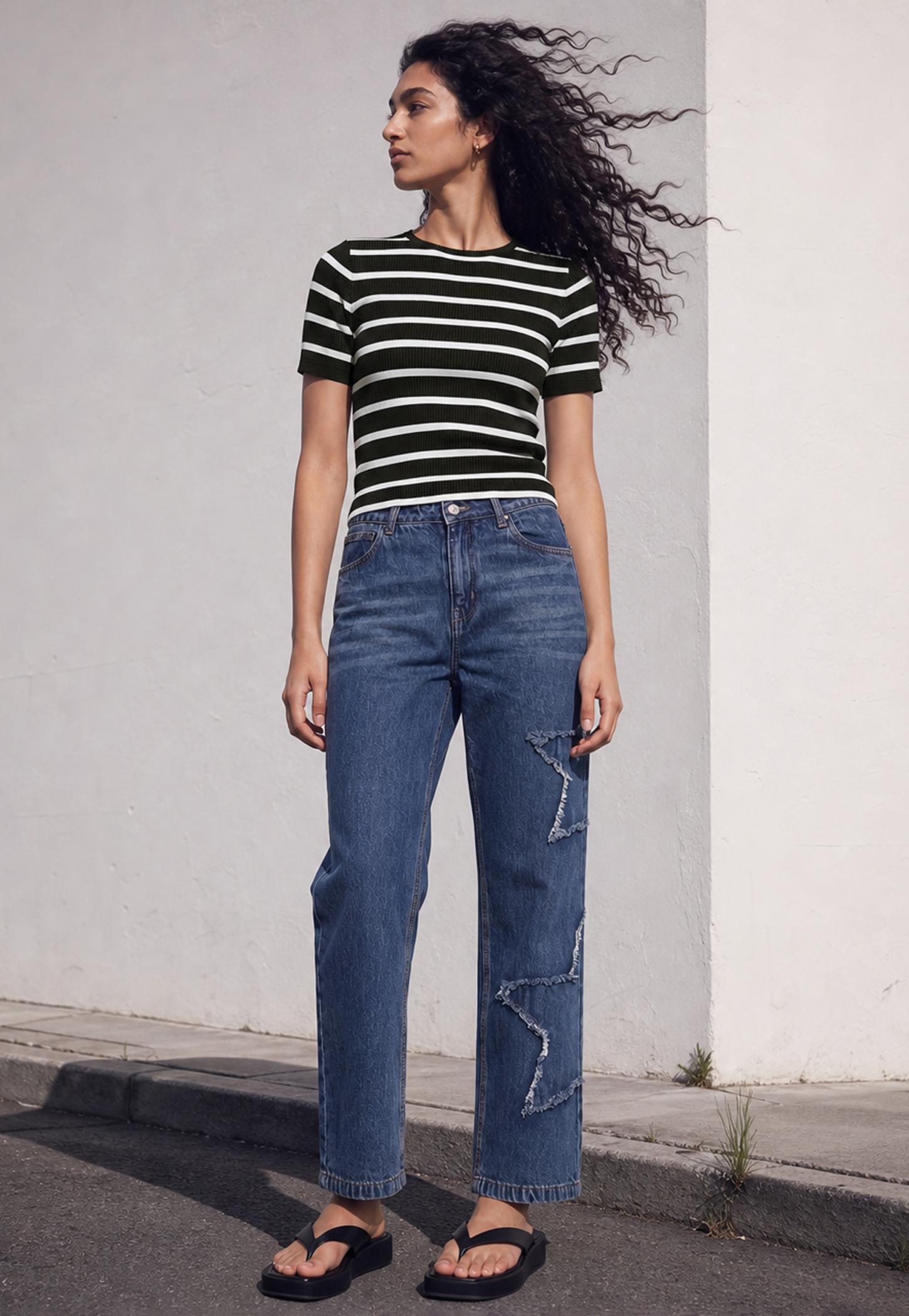 GINGER Striped Knit Half Sleeves Top-picture-41
