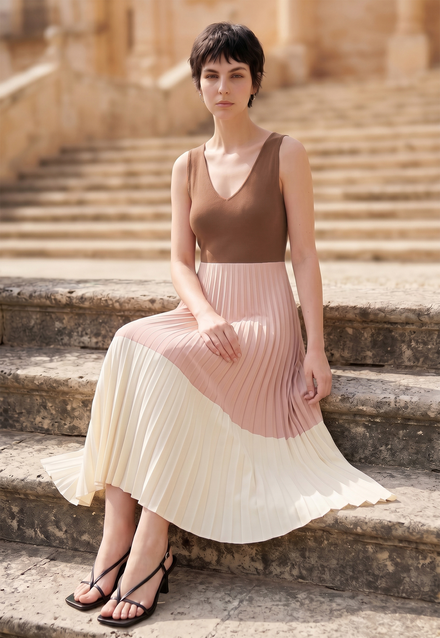 CODE Sleeveless Pleated Midi Dress-picture-45