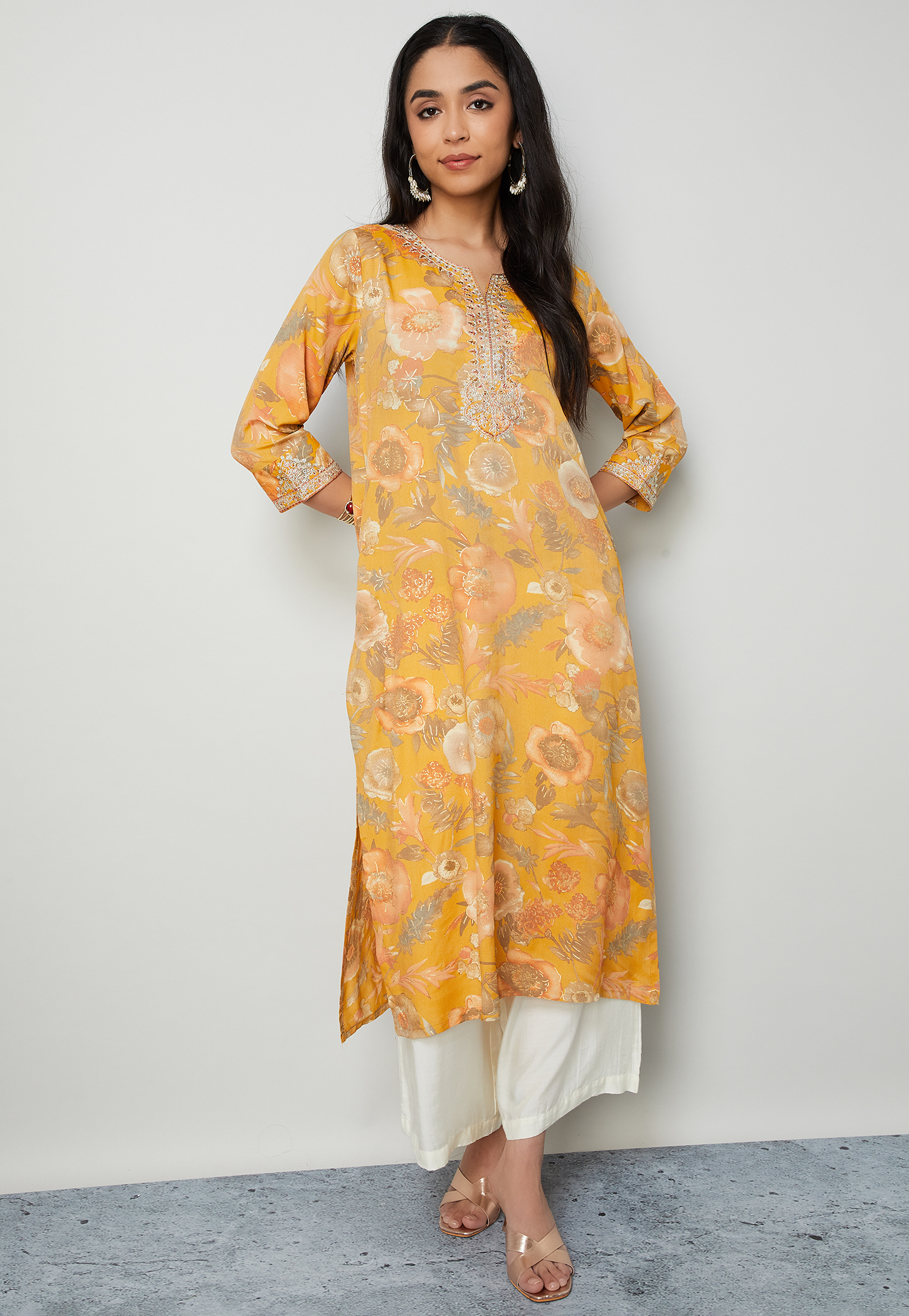 MELANGE Embroidered Yoke Straight Kurta-picture-44