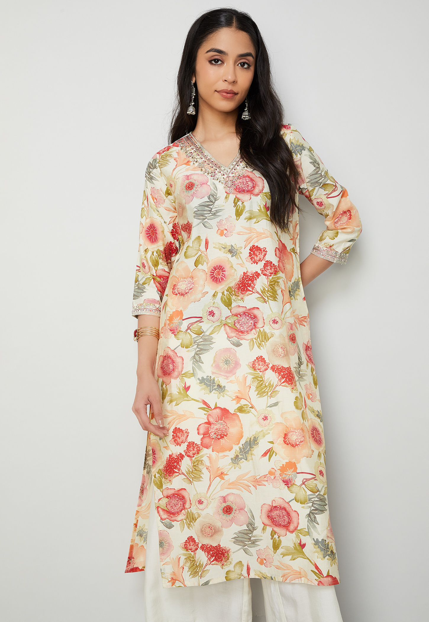 MELANGE Floral Print Straight Kurta-picture-30