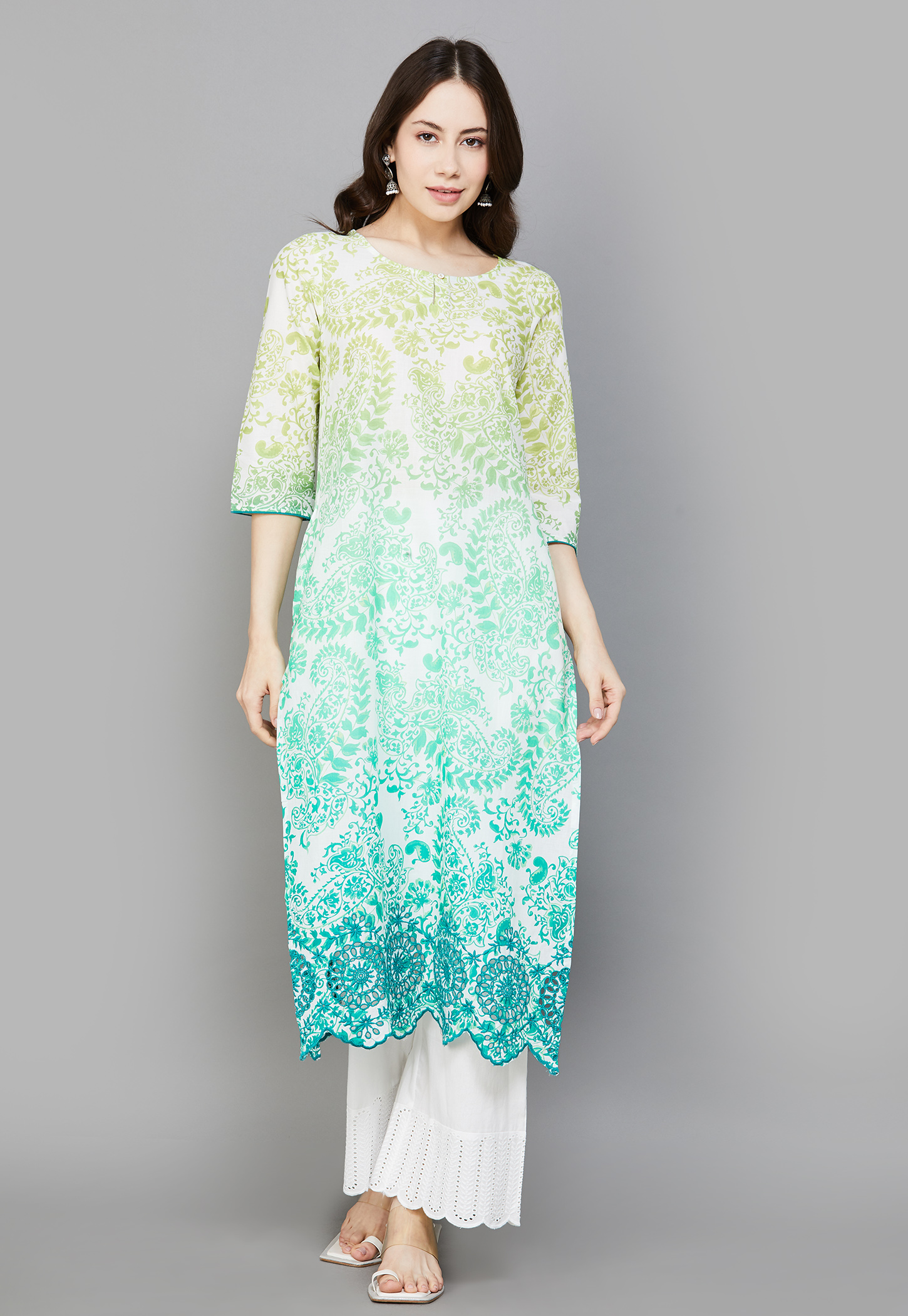 AURELIA Ethnic Motif 3/4th Sleeves Straight Kurta-picture-37