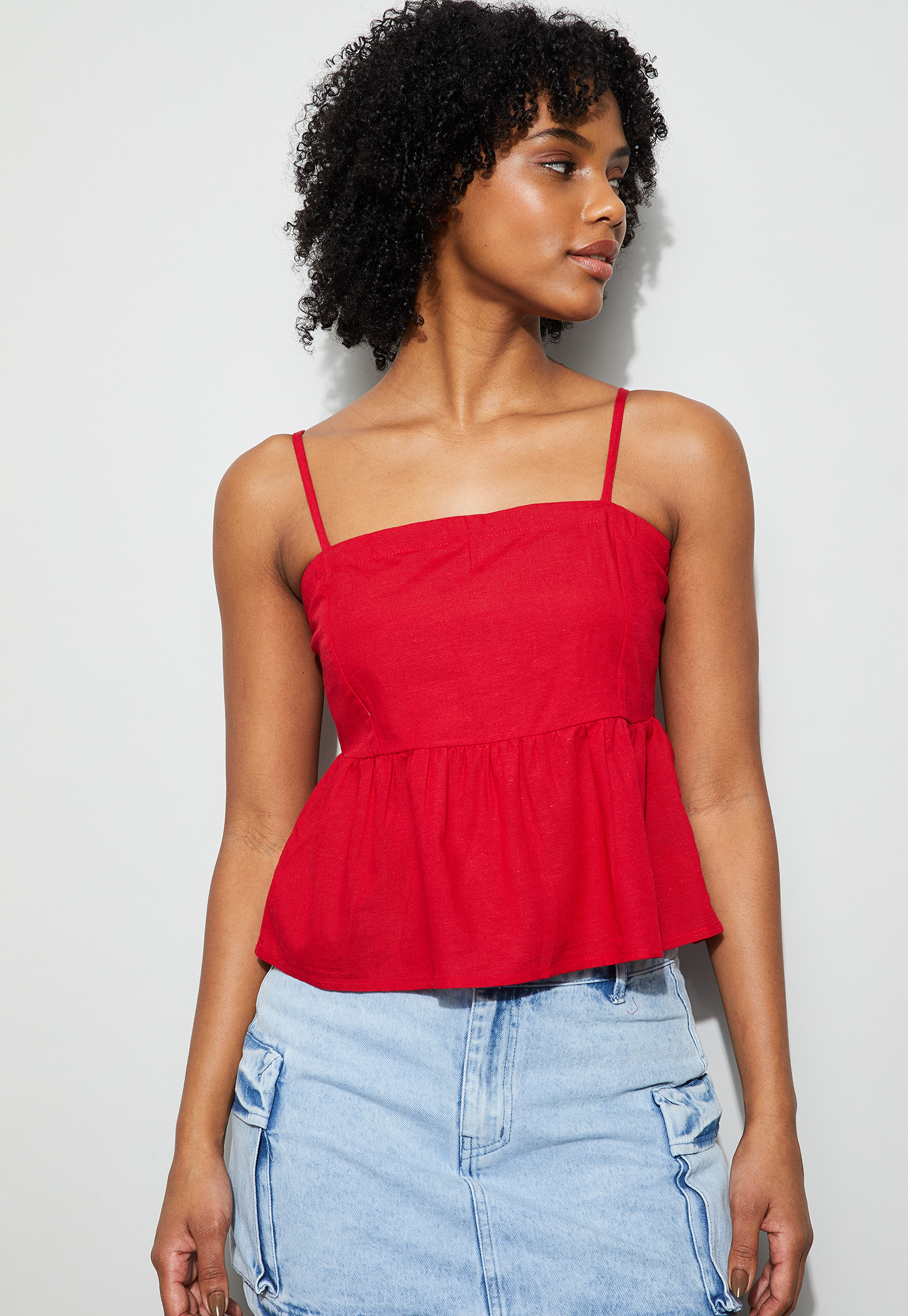 GINGER Solid Tie-Up Peplum Top-image-29